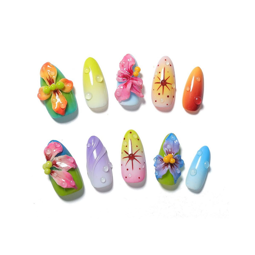 OCOUYVD Handmade Press On Nails Medium Almond – 3D Flower Design, Thick Acrylic & Gel