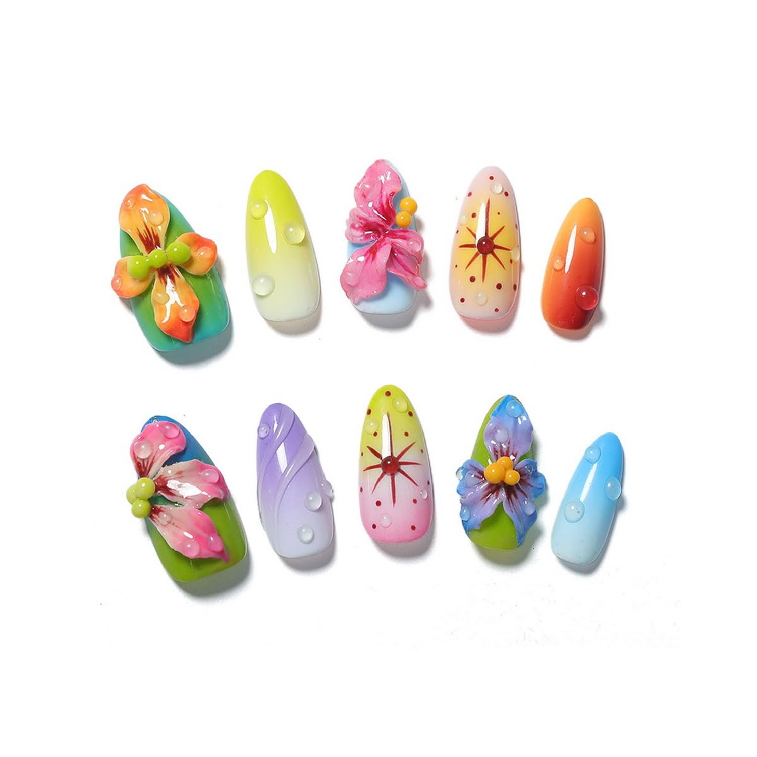 OCOUYVD Handmade Press On Nails Medium Almond – 3D Flower Design, Thick Acrylic & Gel
