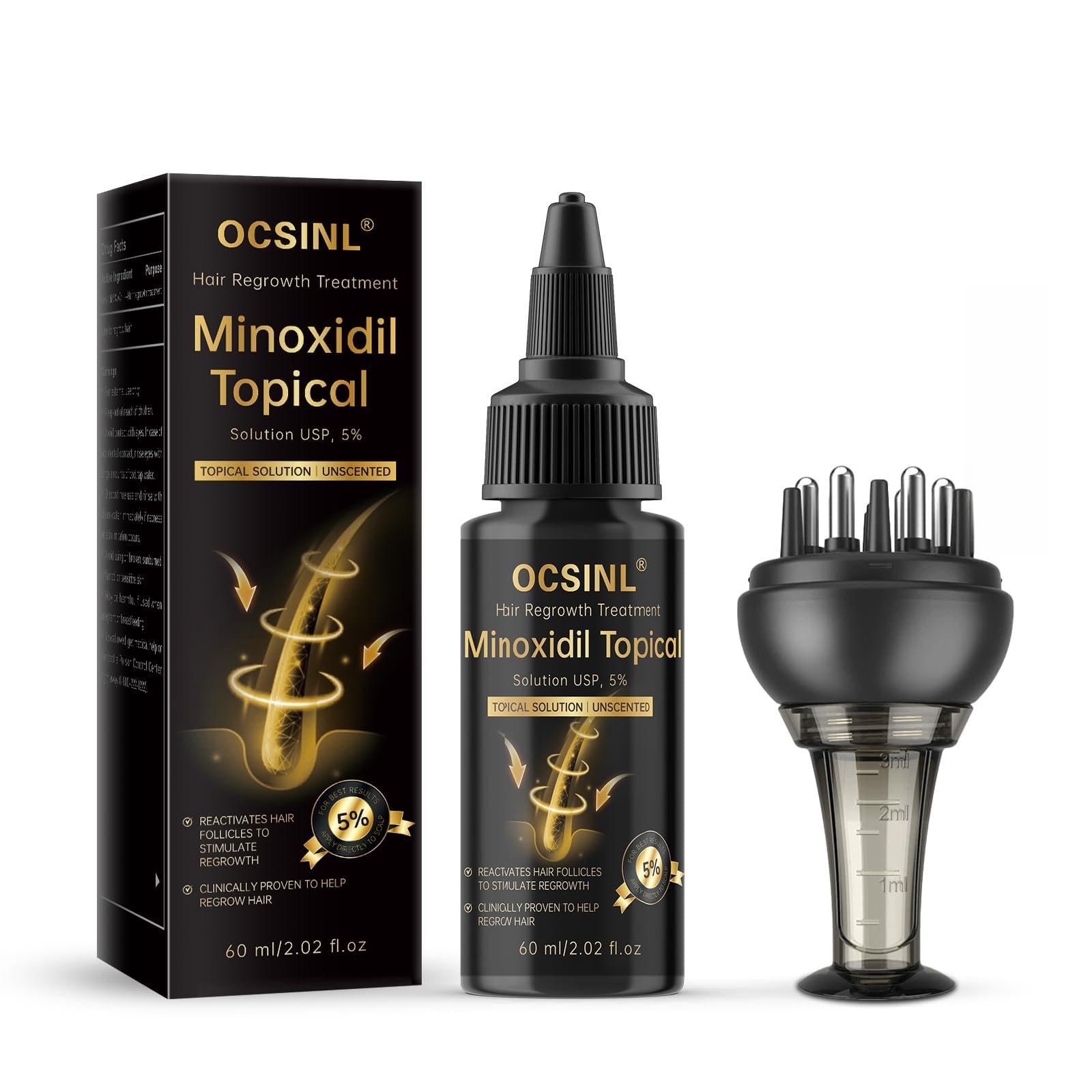 OCSINL Minoxidil 5% Serum + Massager Set for Men & Women – Hair Regrowth Solution with Biotin, Rosemary & Batana Oil (60ml)
