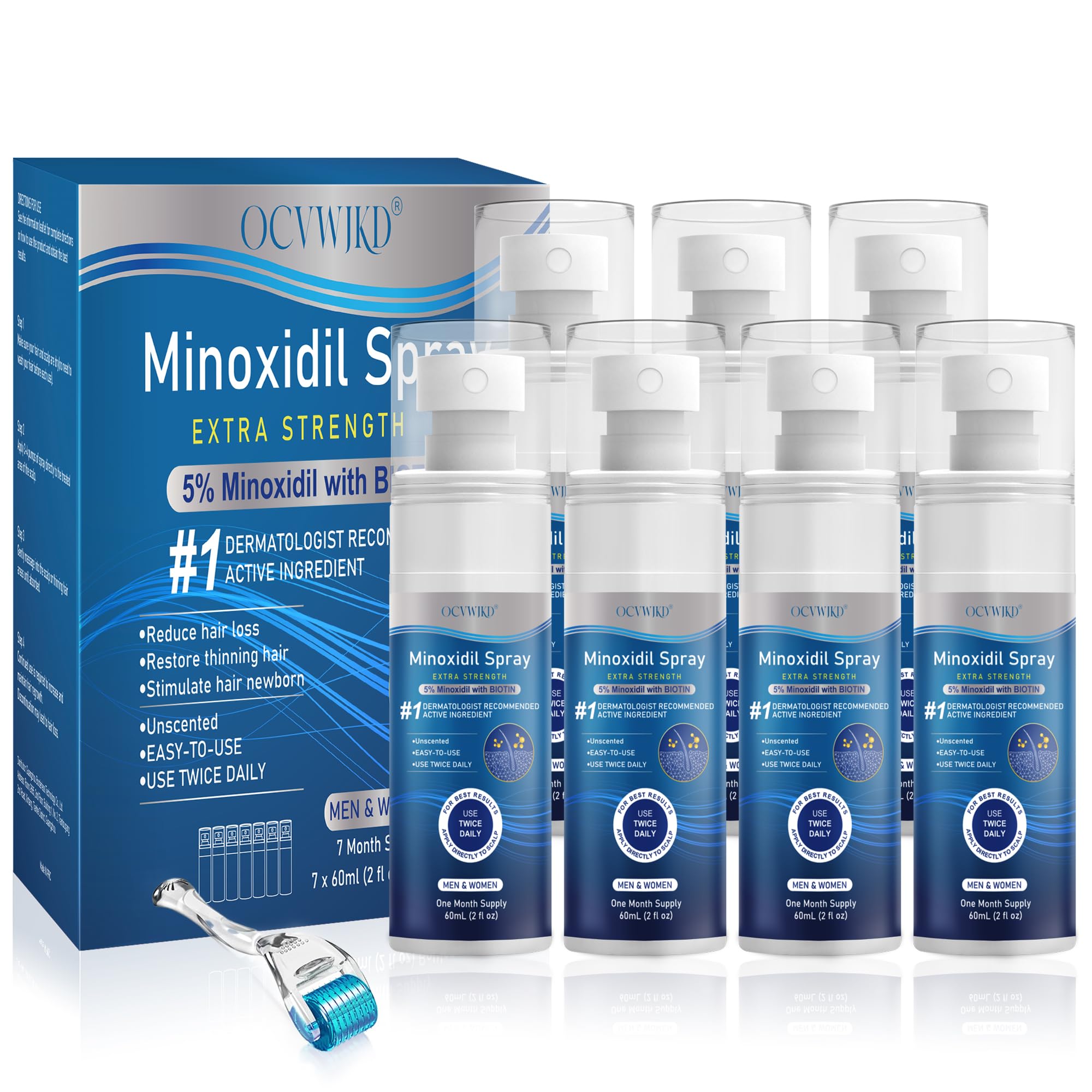 OCVWJKD 5% Minoxidil Spray for Hair Regrowth — Extra Strength 60ml x 7 Bottles