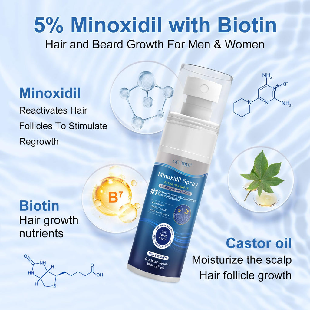 OCVWJKD 5% Minoxidil Spray for Hair Regrowth — Extra Strength 60ml x 7 Bottles
