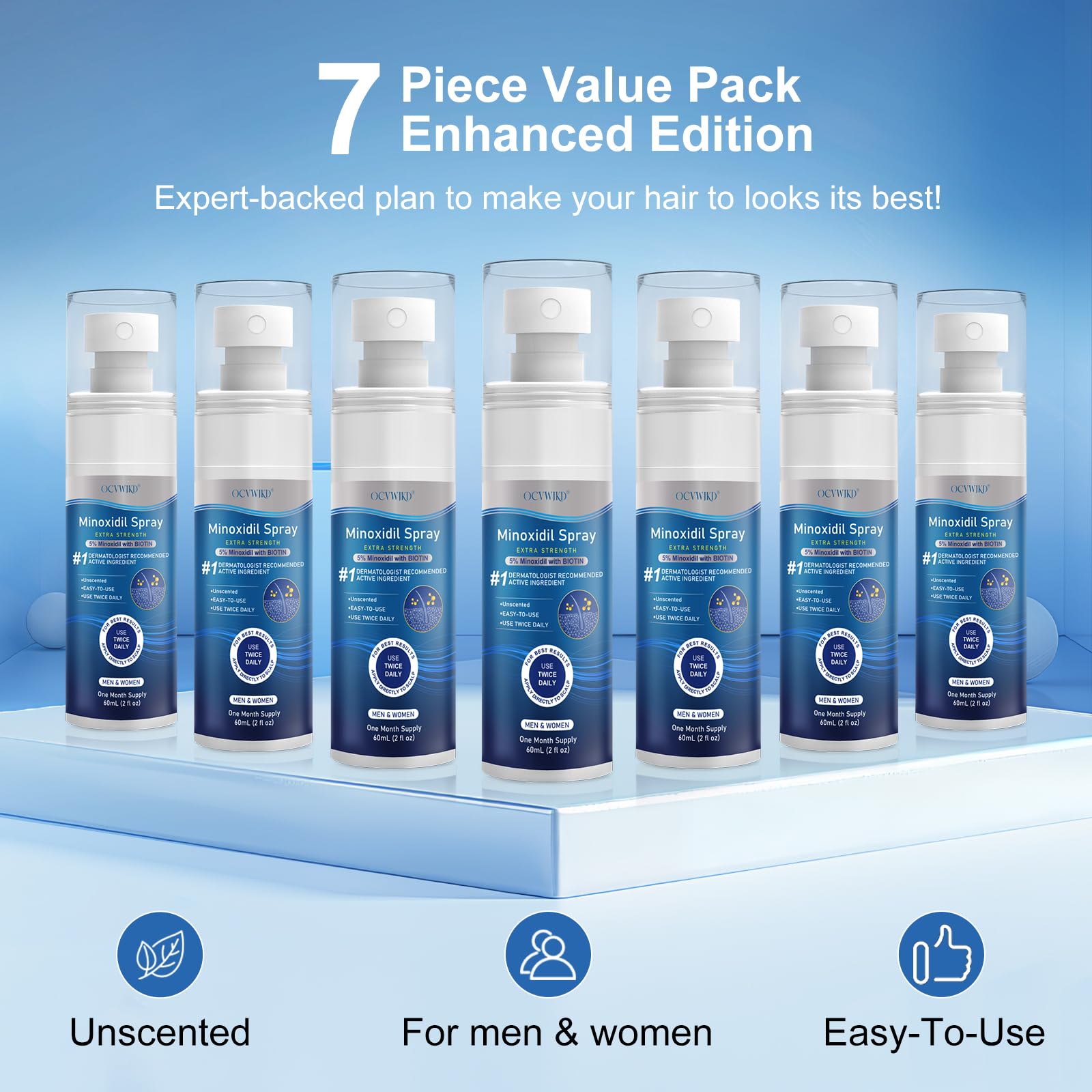 OCVWJKD 5% Minoxidil Spray for Hair Regrowth — Extra Strength 60ml x 7 Bottles