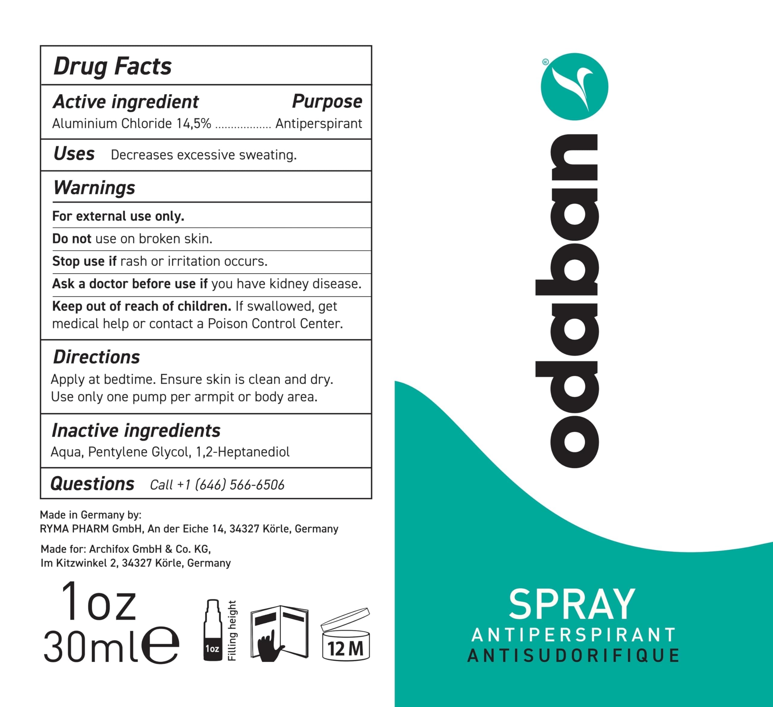 ODABAN Antiperspirant Deodorant – Clinical Strength, Fragrance-Free, Pack of 2 x 1oz