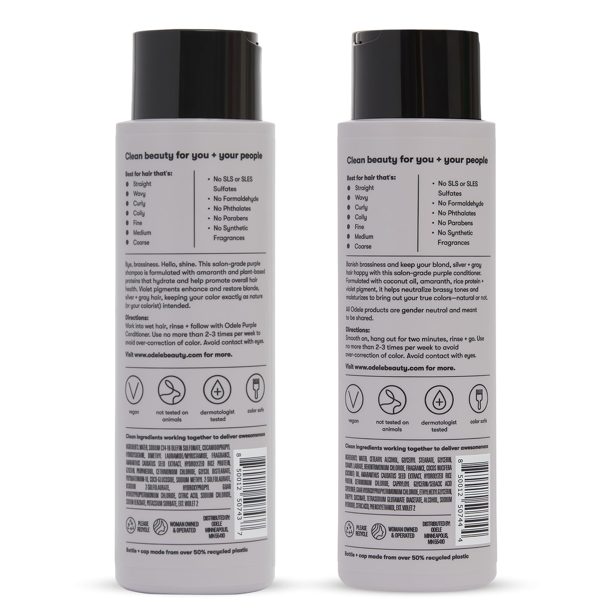 Odele Sulfate-Free Purple Shampoo & Conditioner Set – Neutralizes Brass for Blonde, Silver & Gray Hair (2 x 13 oz)