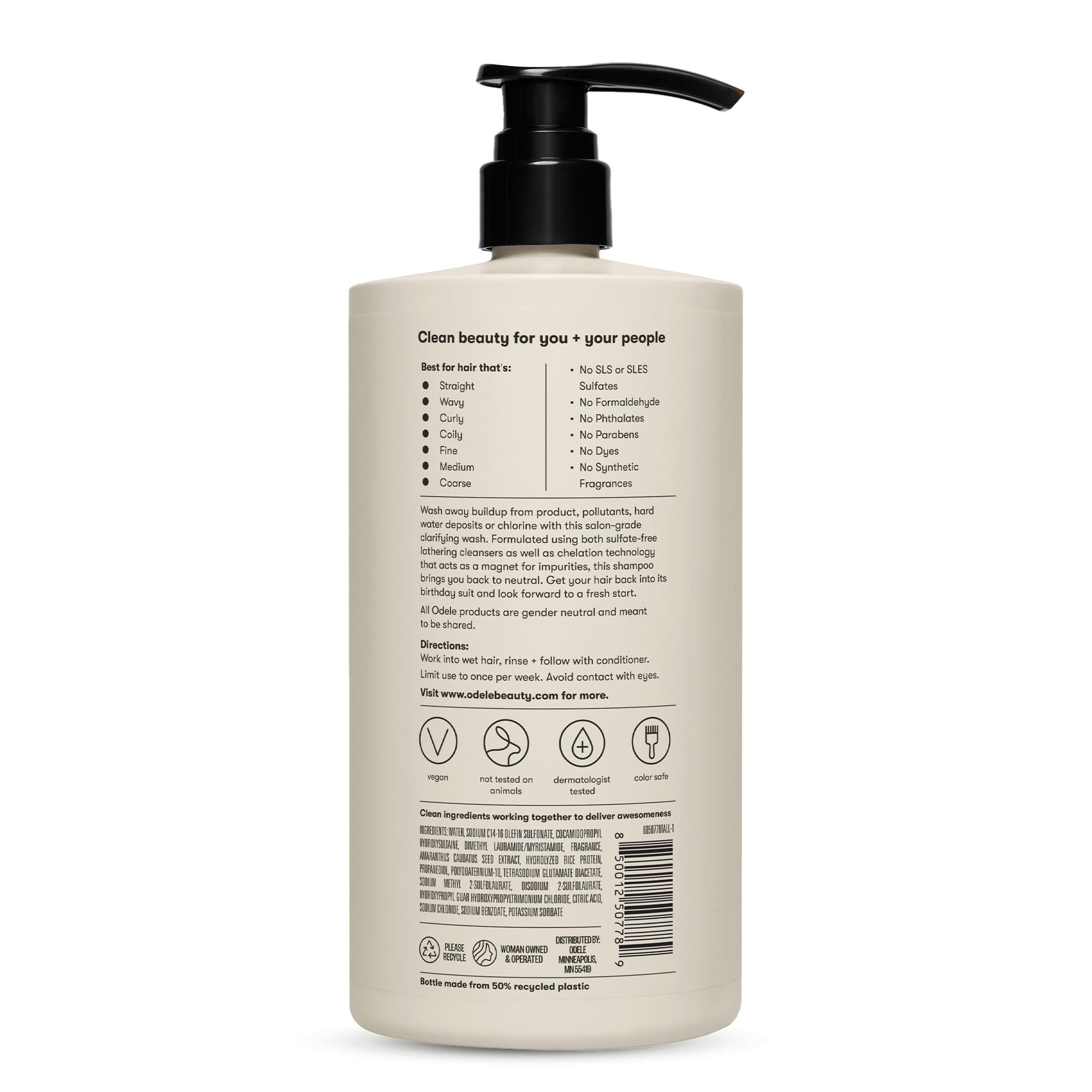 Odele Clarifying Sulfate-Free Shampoo – Deep Weekly Clean for All Hair Types, 32 oz