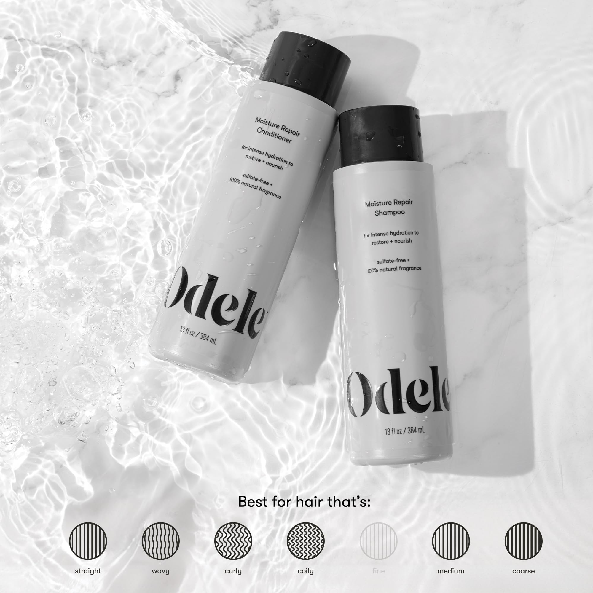 Odele Moisture Repair Sulfate-Free Shampoo & Conditioner Set – Deep Hydration 13 oz Each (2-Pack)