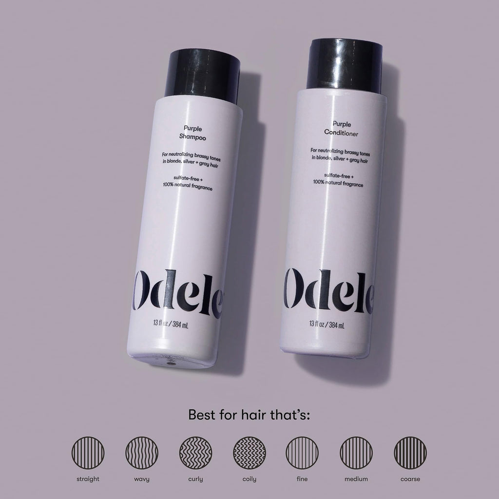 Odele Sulfate-Free Purple Shampoo & Conditioner Set – Neutralizes Brass for Blonde, Silver & Gray Hair (2 x 13 oz)