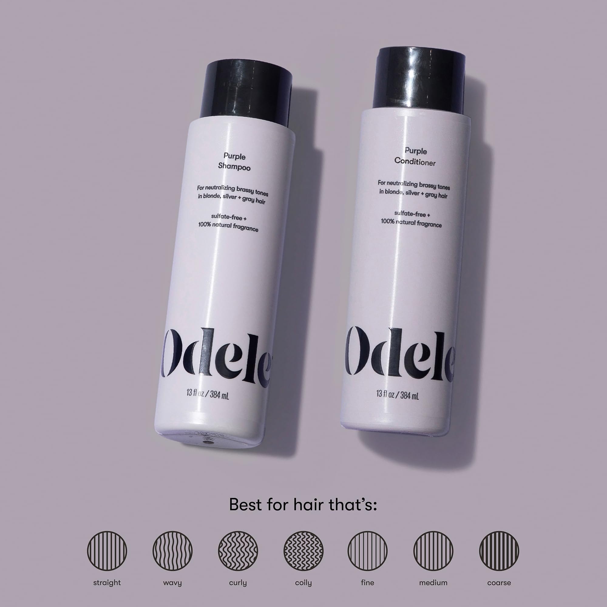 Odele Sulfate-Free Purple Shampoo & Conditioner Set – Neutralizes Brass for Blonde, Silver & Gray Hair (2 x 13 oz)