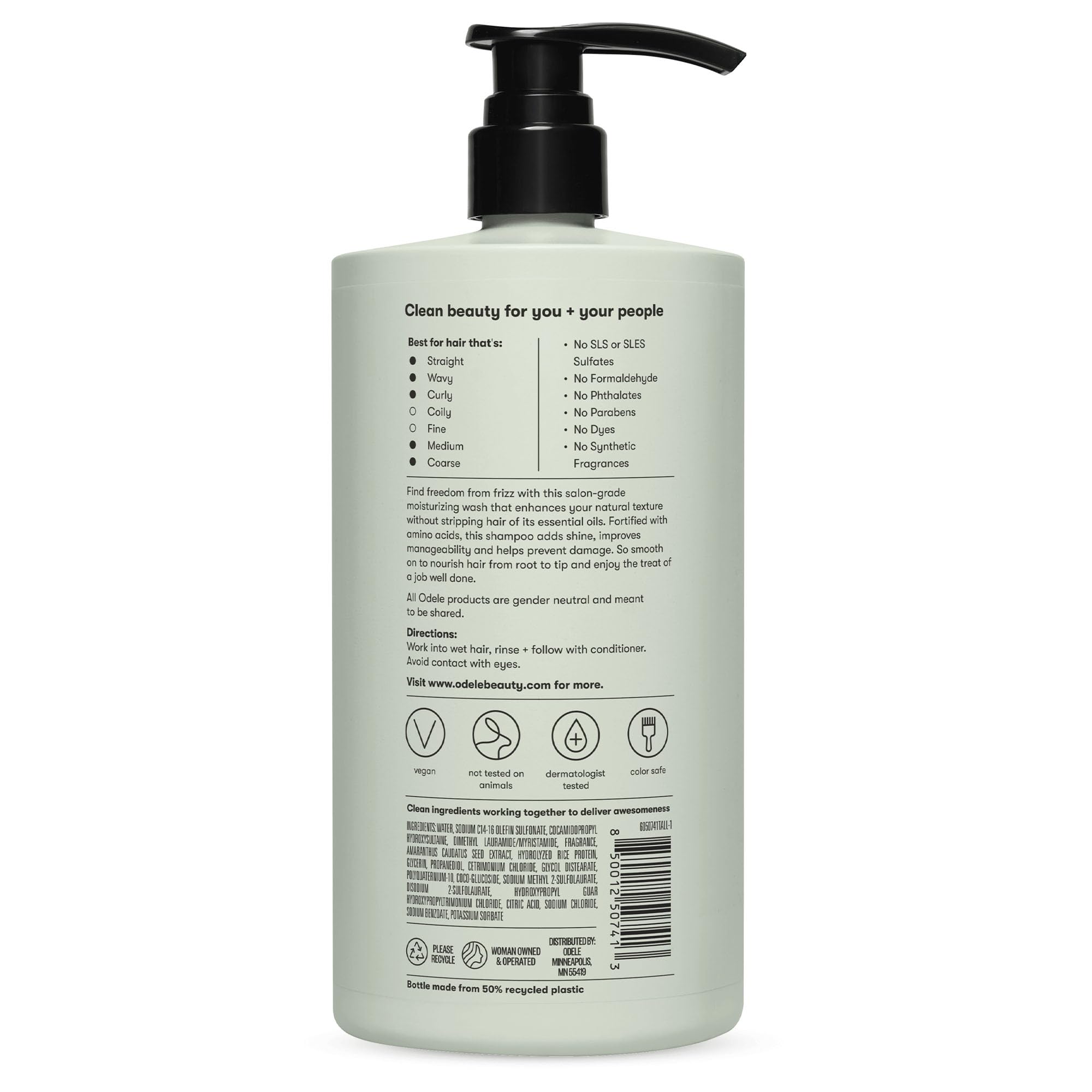 Odele Smoothing Sulfate-Free Shampoo – Extra Moisture, Frizz Control, Shine | 32 Fl Oz