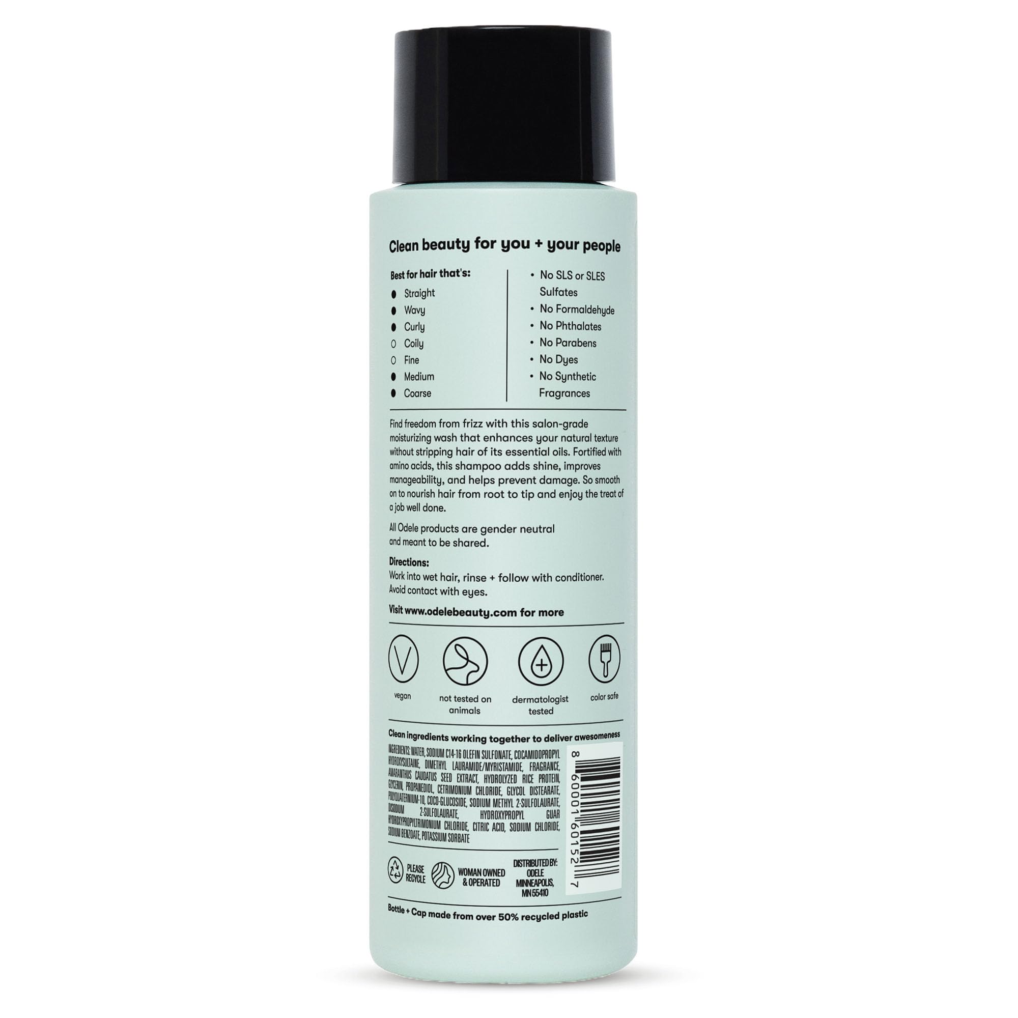 Odele Smoothing Sulfate-Free Shampoo – Extra Moisture, Frizz Control, Shine | 13 Fl Oz