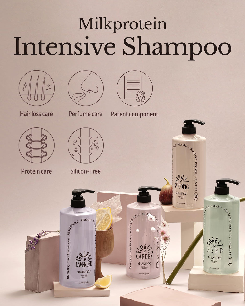 ODID Milk Protein Intensive Shampoo – Korean Volumizing Formula for Thinning Hair, pH5.5, Green Herb Scent, 16.9 fl oz