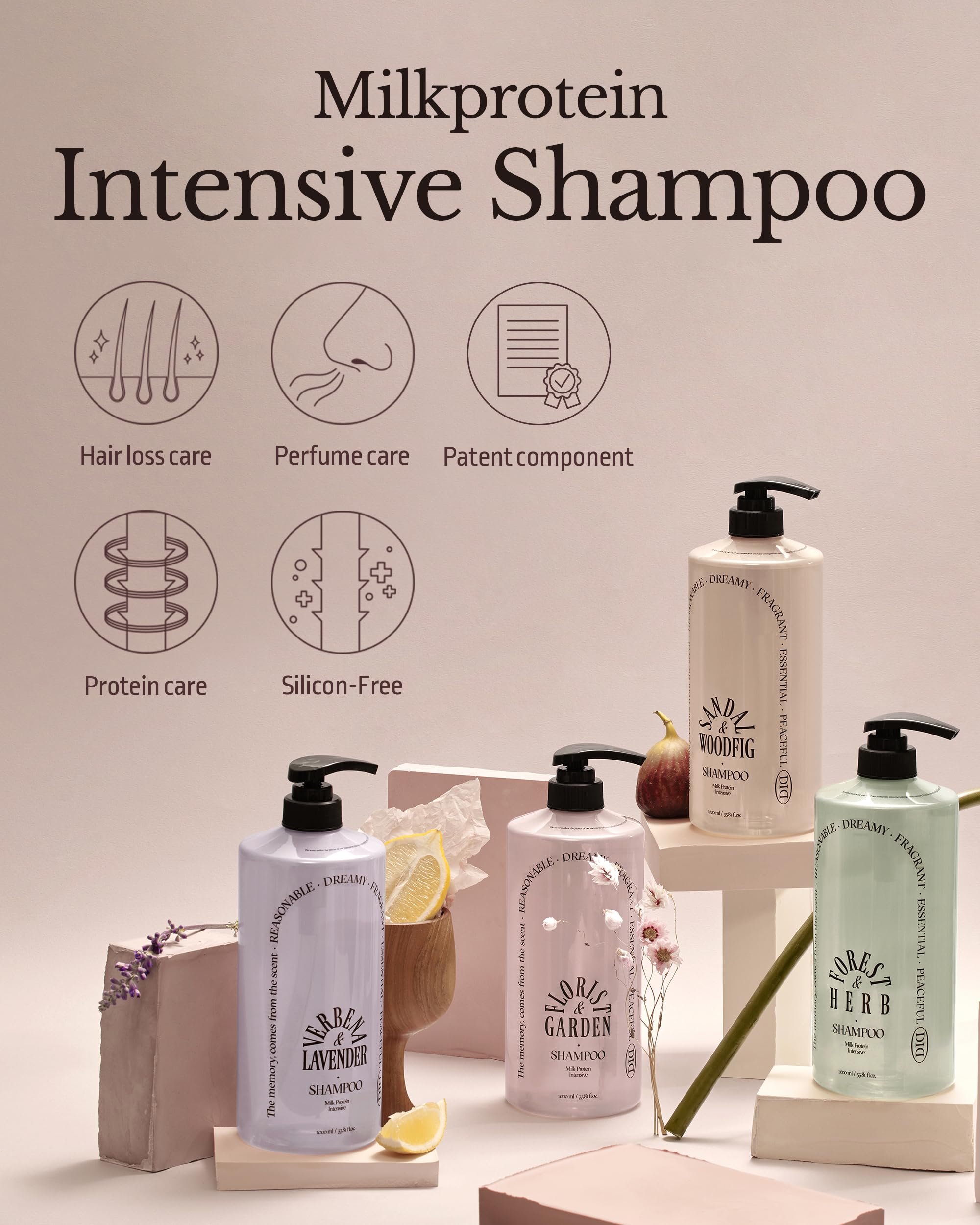 ODID Milk Protein Intensive Shampoo – Korean Volumizing Formula for Thinning Hair, pH5.5, Green Herb Scent, 16.9 fl oz