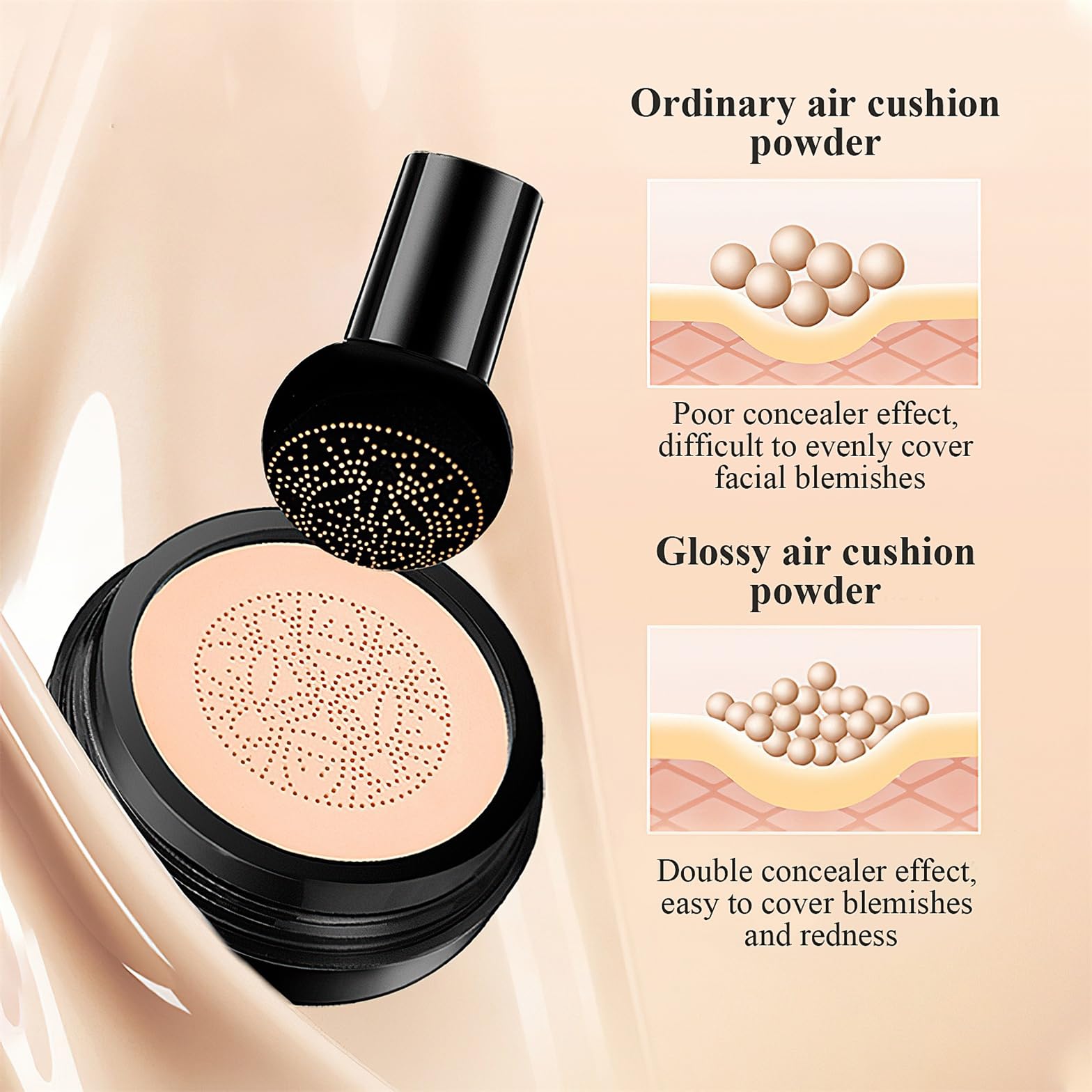 OETUIOW Mushroom Head Air Cushion CC Cream – All-Skin Types, Buff Beige | Long-Lasting, Full Coverage BB Cream Foundation