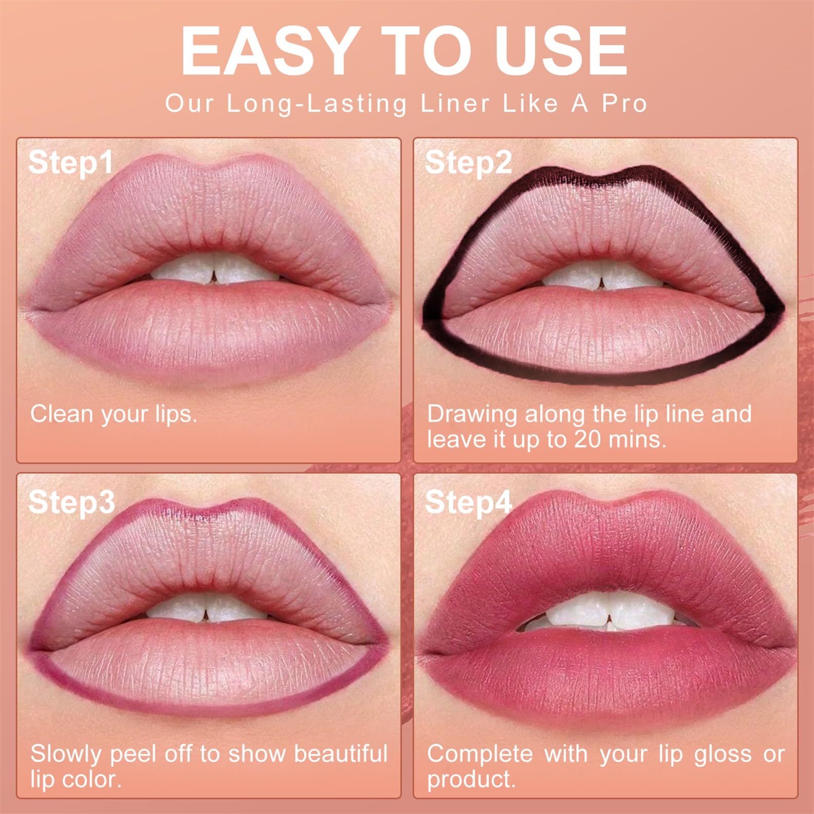 OETUIOW Lip Stain Peel Off Lip Liner – Long-Lasting, Waterproof, Transfer-Proof, Rose