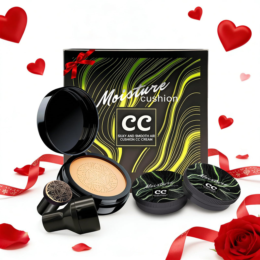 OETUIOW Mushroom Head Air Cushion CC Cream Gift Set – 1 Full-Size Foundation + 2 Refills & Puff (Natural)