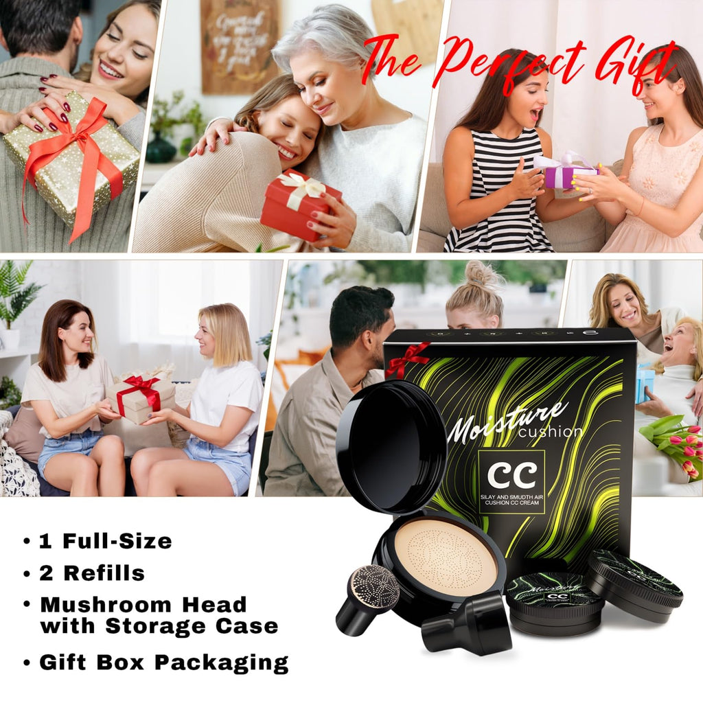 OETUIOW Mushroom Head Air Cushion CC Cream Gift Set – Upgraded Formula with 2 Refills, Waterproof