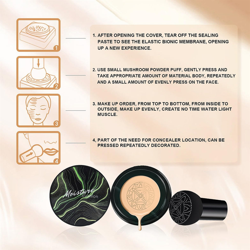 OETUIOW Mushroom Head Air Cushion CC Cream – All-Skin Types, Buff Beige | Long-Lasting, Full Coverage BB Cream Foundation