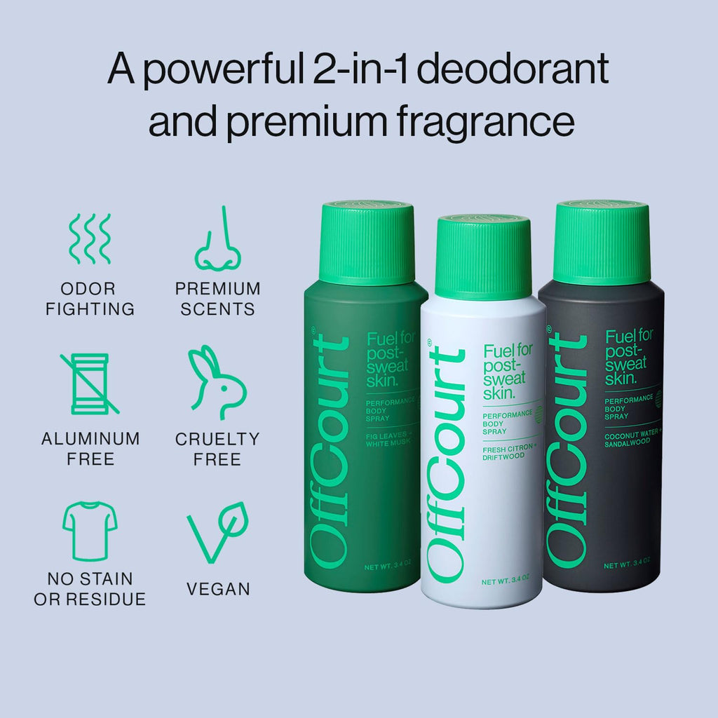 OffCourt Aluminum-Free Natural Deodorant Body Spray – All-Body Freshness for Men & Women (Pack of 3, 3.4 oz each)