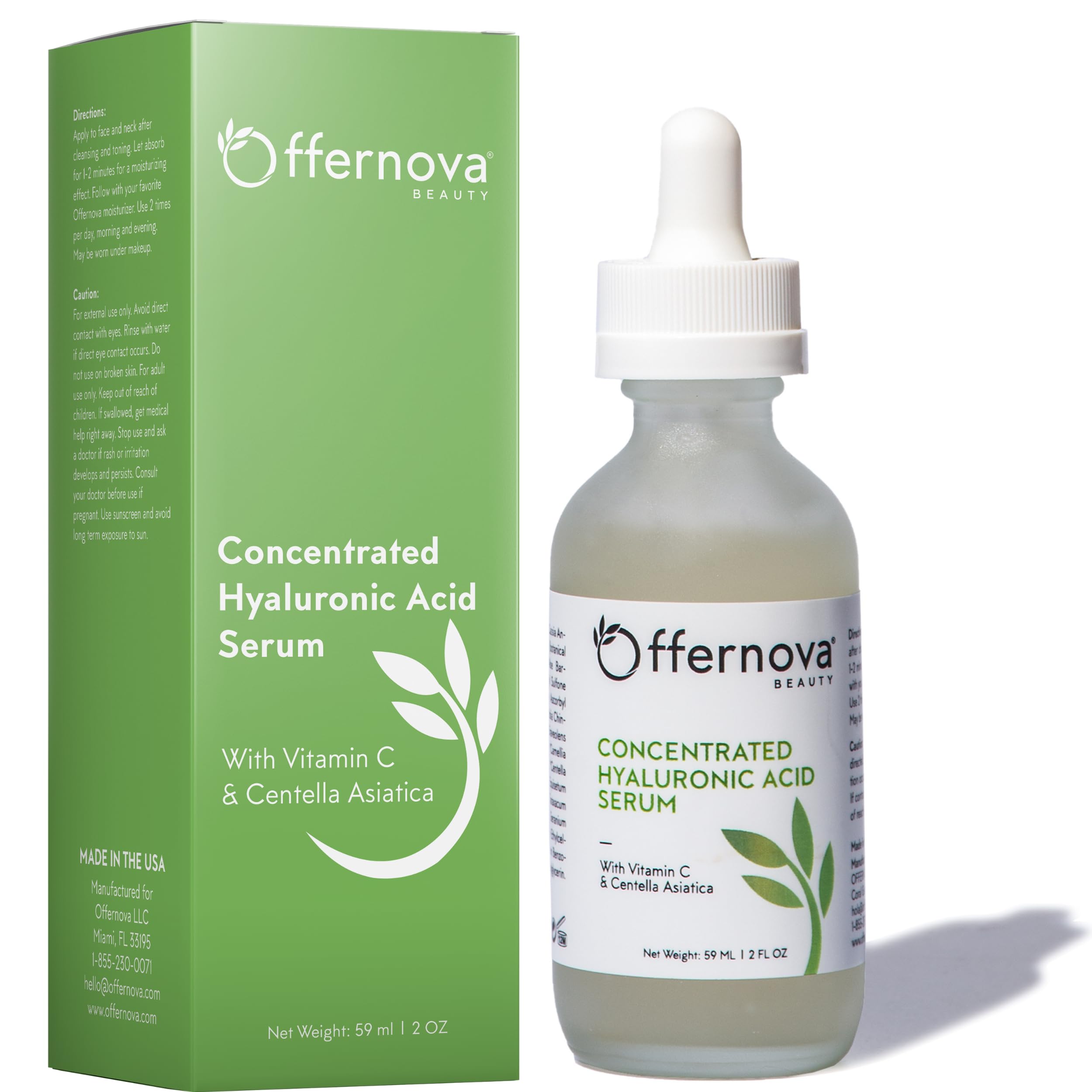 Offernova Concentrated Hyaluronic Acid Serum with Vitamin C & Centella Asiatica – Pure Organic Vegan Formula
