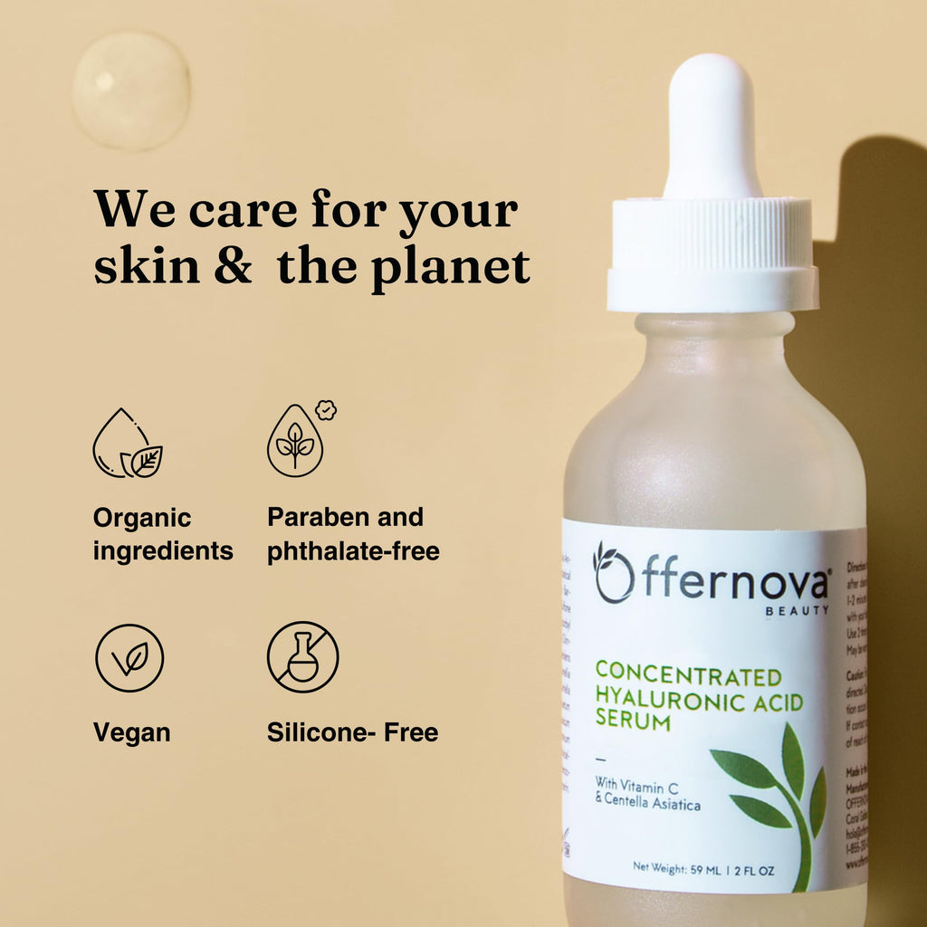 Offernova Concentrated Hyaluronic Acid Serum with Vitamin C & Centella Asiatica – Pure Organic Vegan Formula