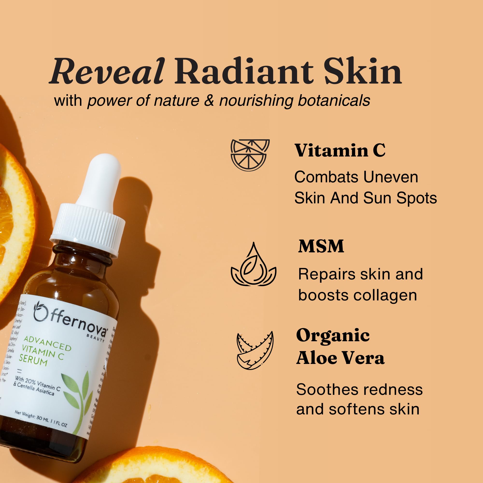 Offernova Organic Vitamin C Serum - 20% Vitamin C + Hyaluronic Acid | Anti Aging Serum for Face, Eyes & Neck | 1 oz