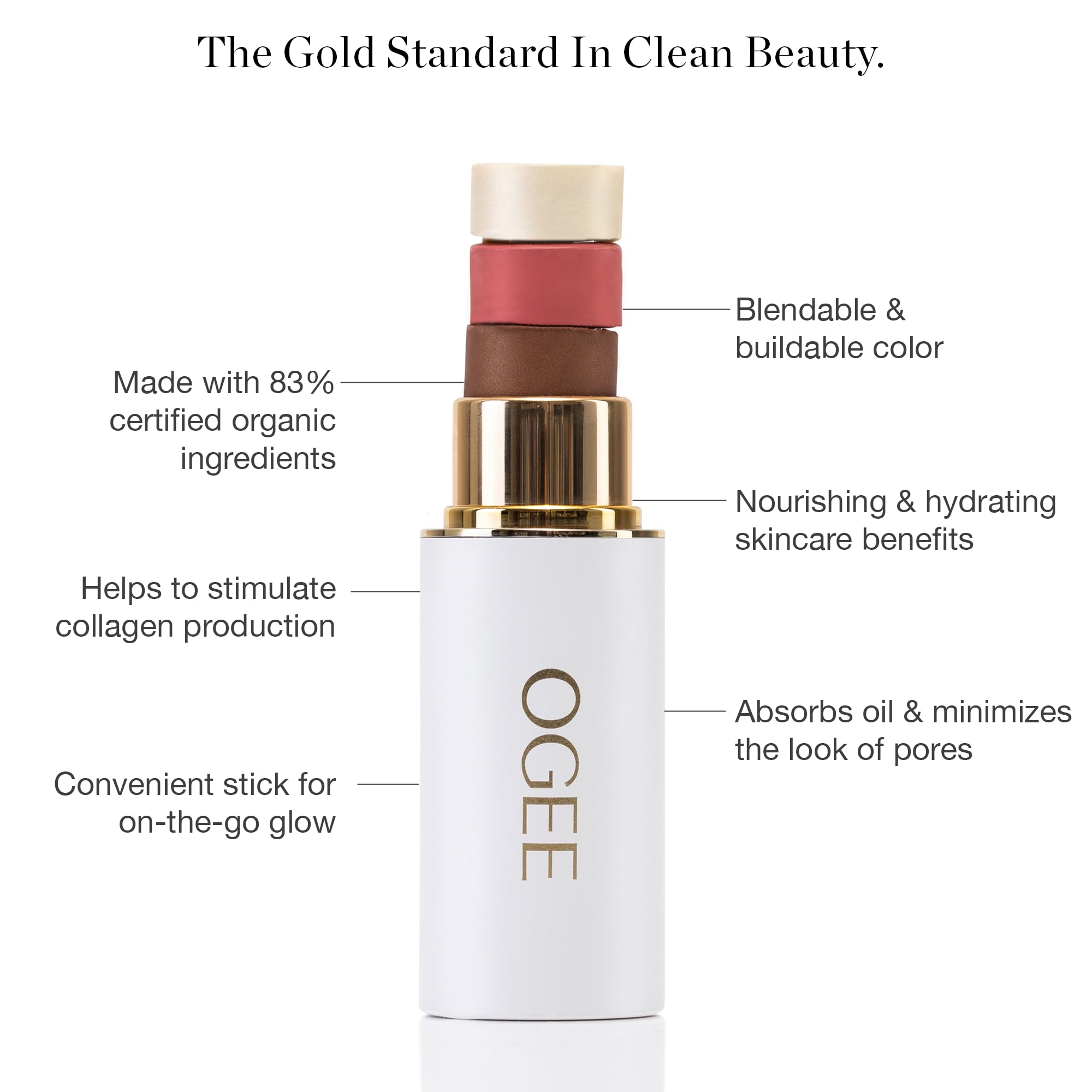 Ogee Face Stick Radiant Trio – Organic Contour Sticks for Subtle Glow (Bronzer, Blush, Highlighter)