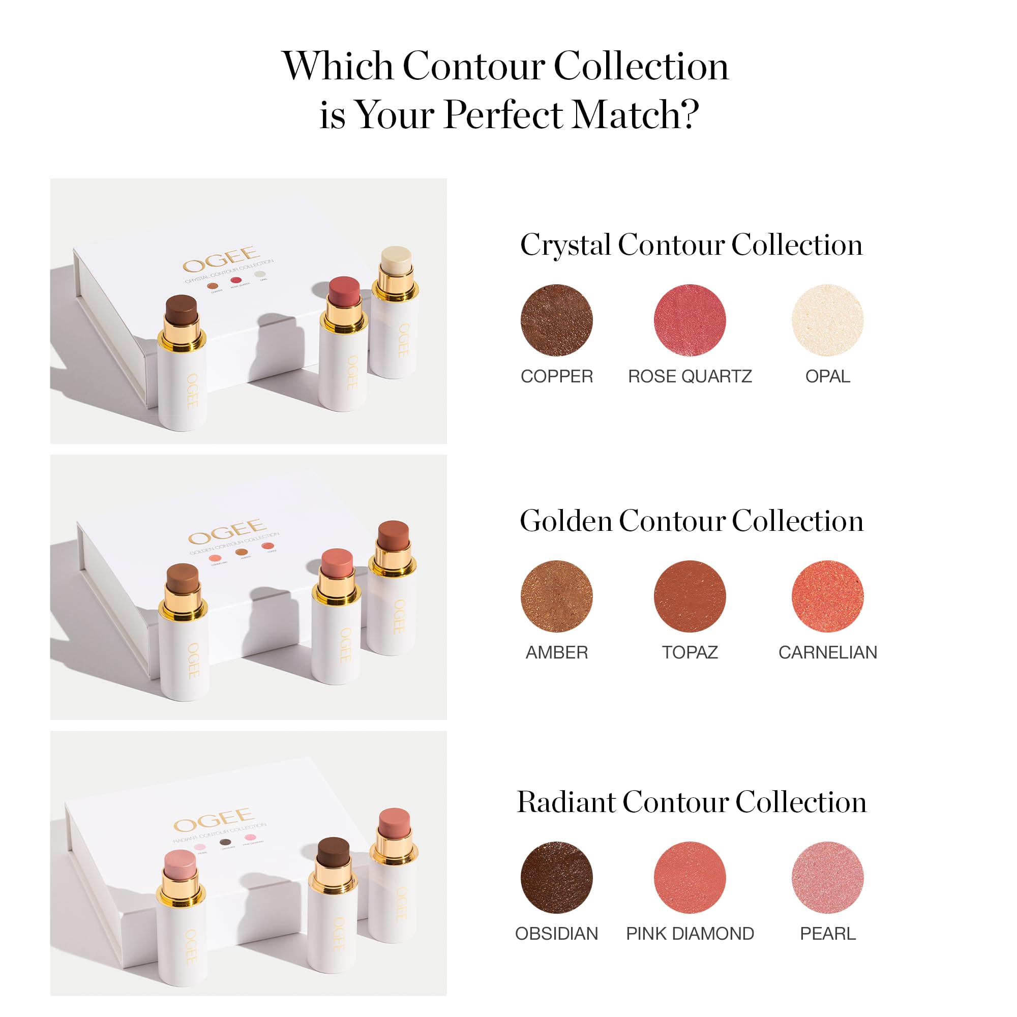 Ogee Face Stick Trio - Certified Organic Contour, Bronzer, Blush & Highlighter
