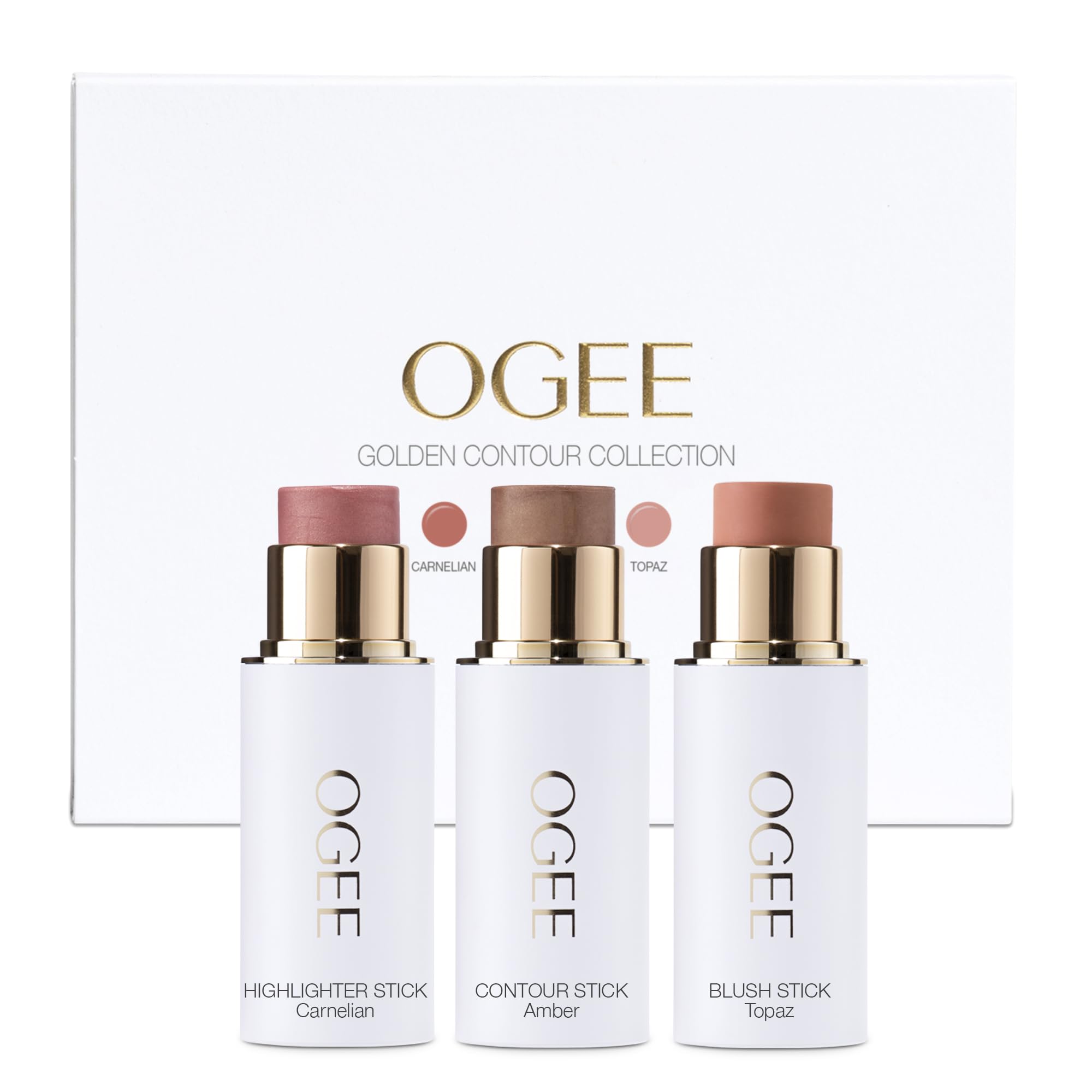 Ogee Face Stick Trio - Certified Organic Contour, Bronzer, Blush & Highlighter