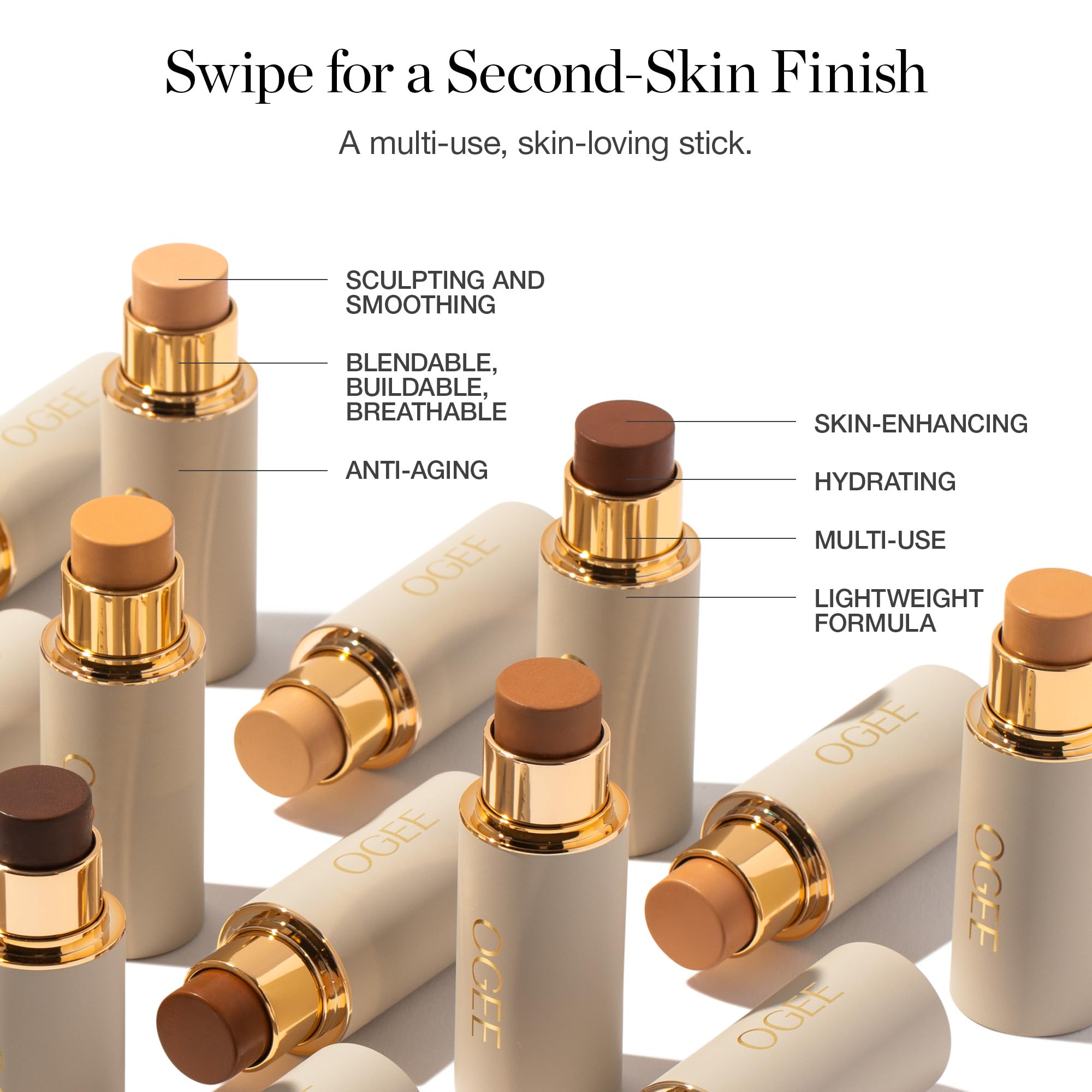Ogee Sculpted Complexion Foundation Stick Hazel 2.00N – Full Coverage, 70% Organic