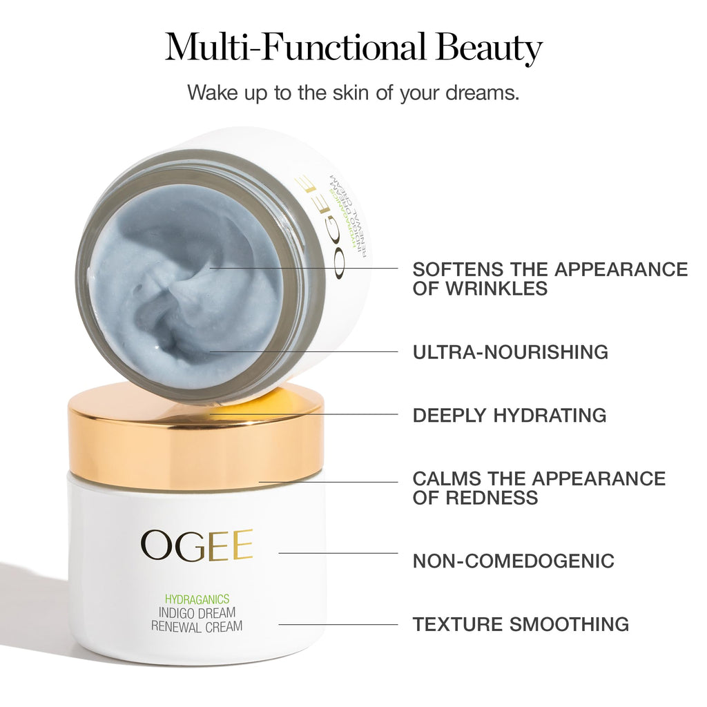 Ogee Indigo Dream Renewal Cream – Hydrating Hyaluronic Acid & Ceramides, Organic, Cruelty-Free, Made in USA