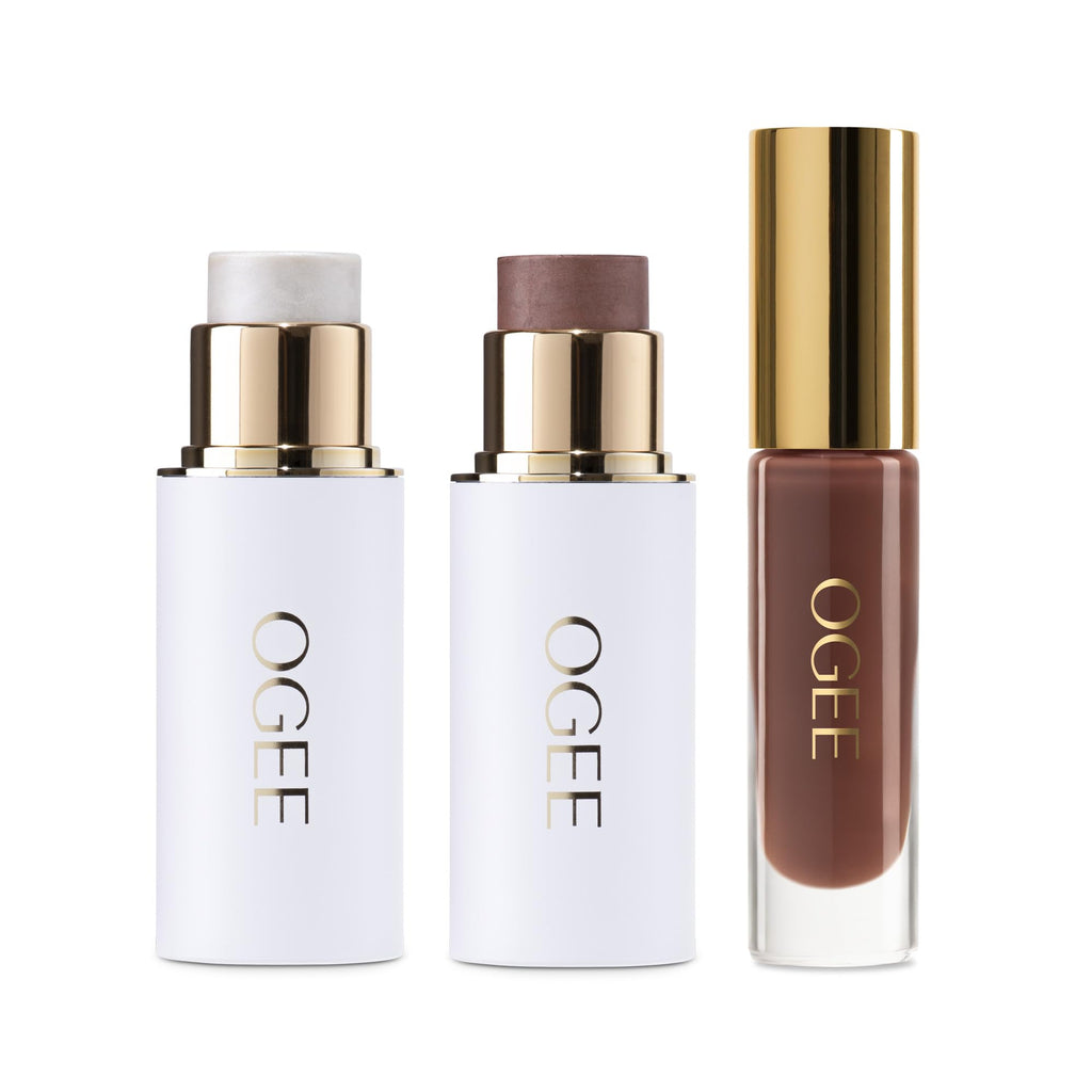 Ogee Night Out Trio - Limited Edition Holiday Gift Set: Copper Face Stick, Opal Face Stick & Foxglove Lip Gloss - Certified Organic