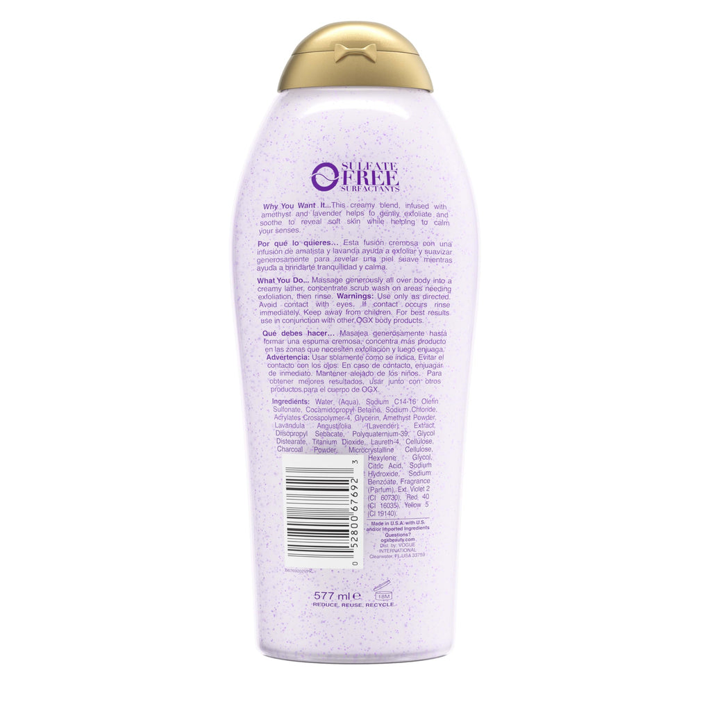 OGX Calming Amethyst & Lavender Body Scrub & Wash – Gently Exfoliating, 19.5 fl oz