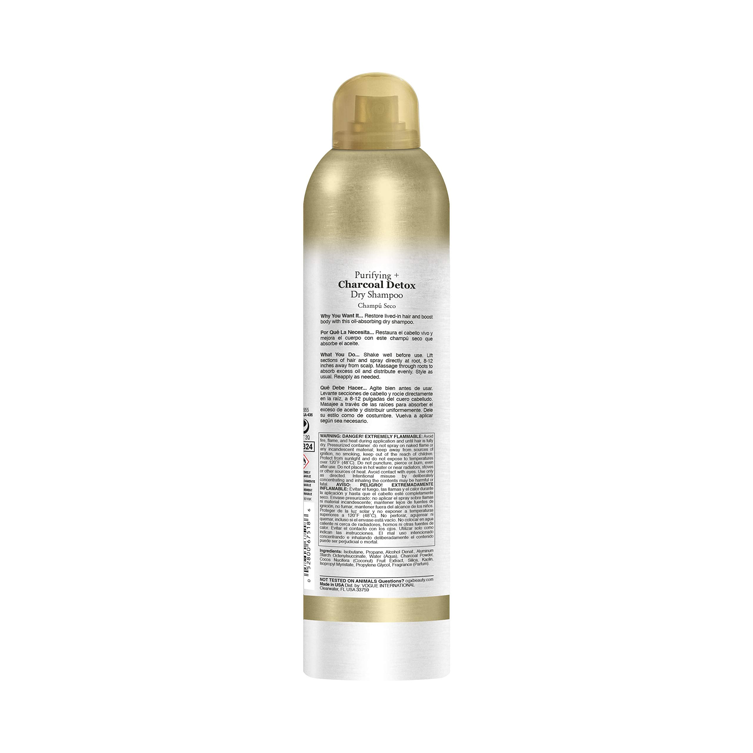 OGX Purifying Charcoal Detox Dry Shampoo Spray – Activated Charcoal & Kaolin Clay, 5 oz