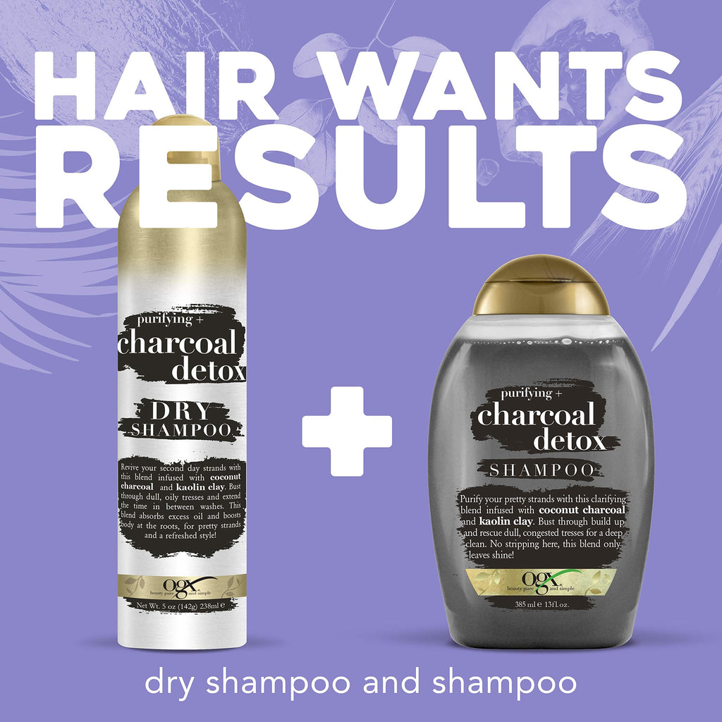 OGX Purifying Charcoal Detox Dry Shampoo Spray – Activated Charcoal & Kaolin Clay, 5 oz