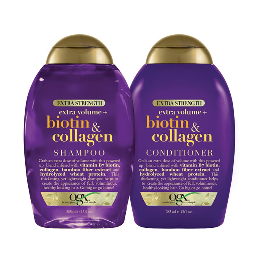 OGX Thick & Full Biotin & Collagen Shampoo & Conditioner – Extra Strength Volumizing Set, 13 fl oz