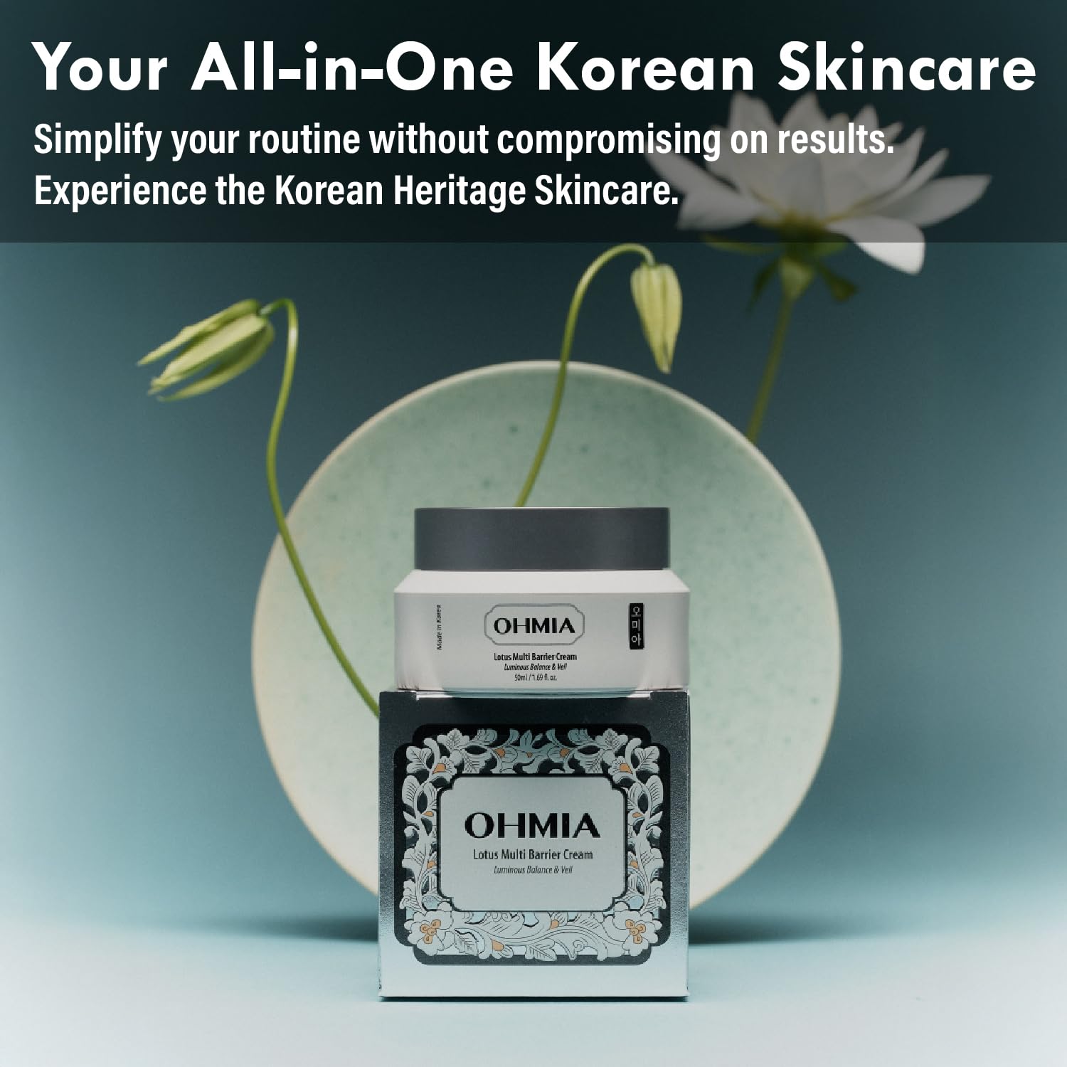 OHMIA Lotus Multi Barrier Cream – Korean Anti-Aging & Firming Moisturizer with Niacinamide & Rice (Fragrance-Free) 1.69 fl oz