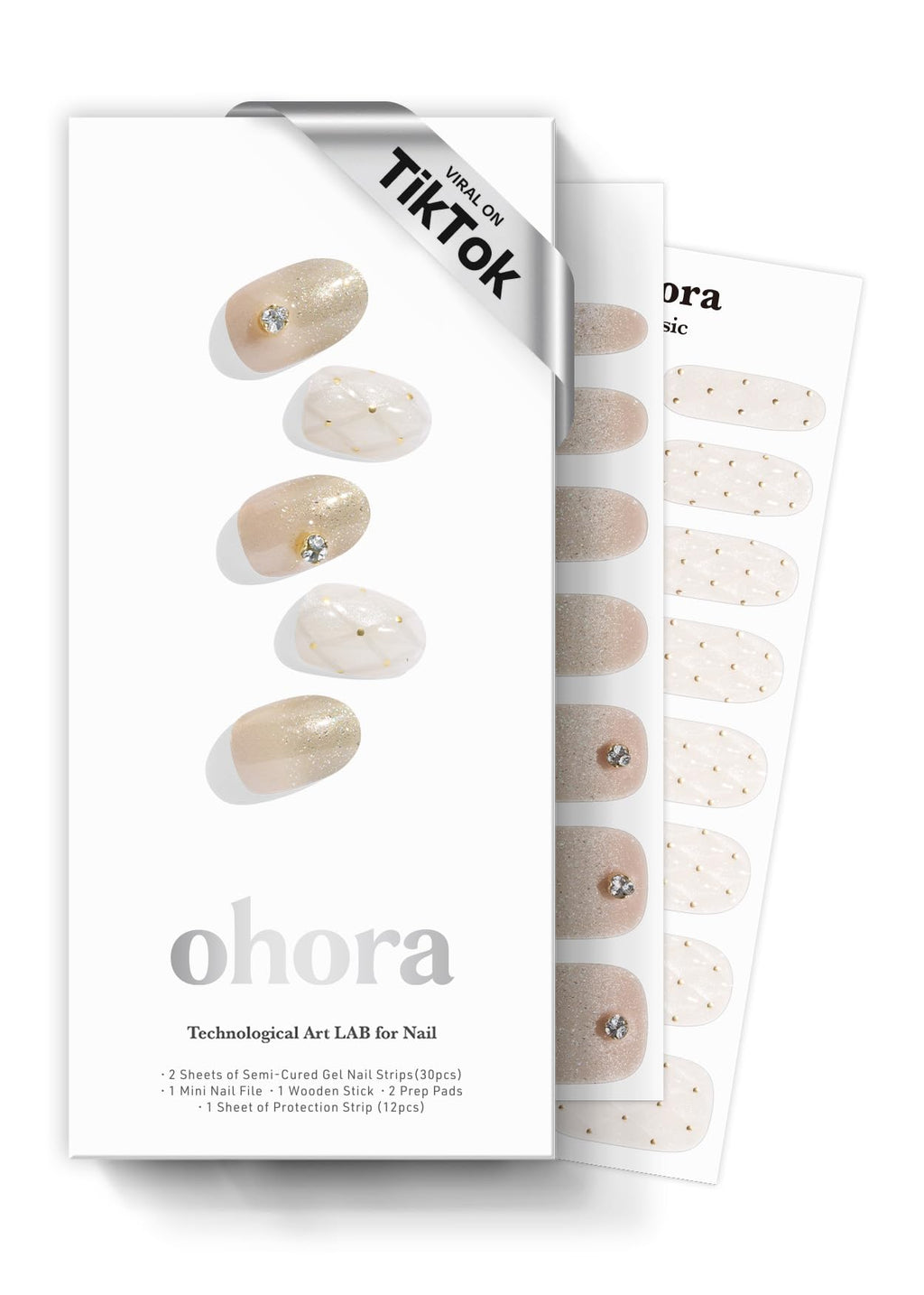 Ohora Champagne Glow Semi-Cured Gel Nail Strips – Salon-Quality, Easy to Apply