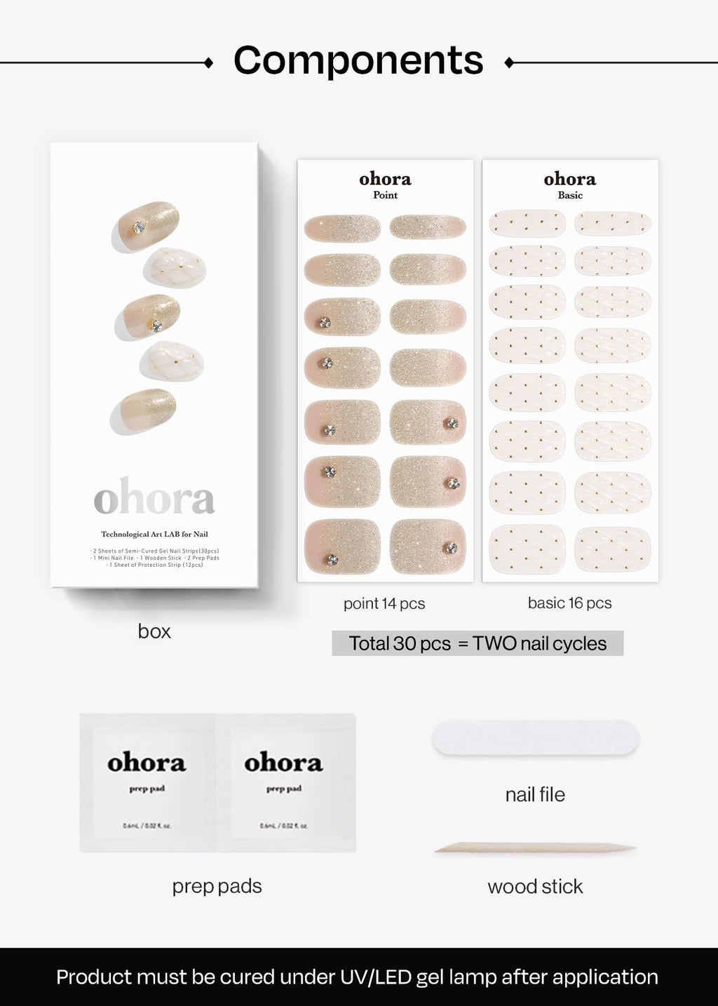 Ohora Champagne Glow Semi-Cured Gel Nail Strips – Salon-Quality, Easy to Apply