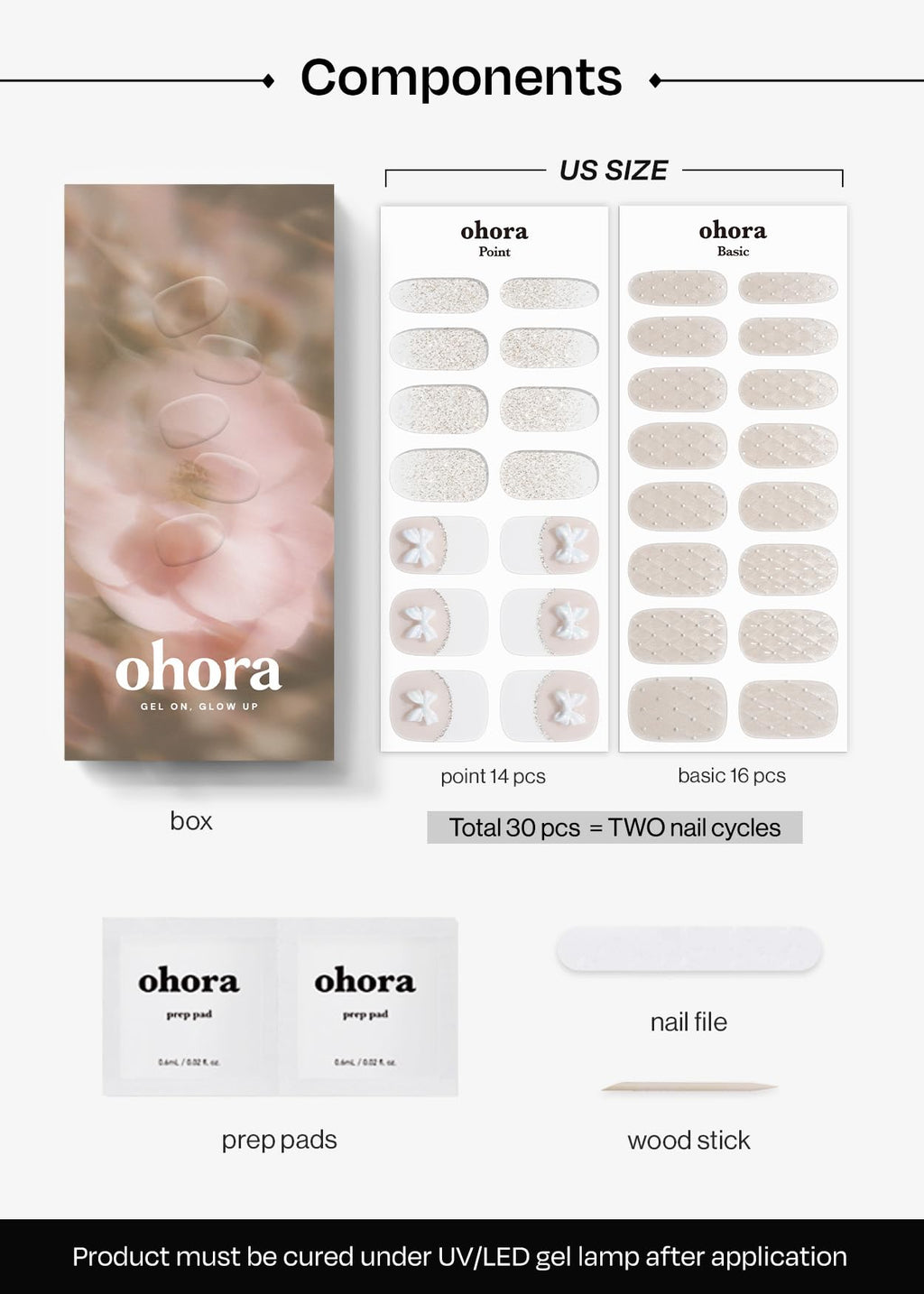 ohora Semi Cured Gel Nail Strips N Grace Bloom – White & Gem