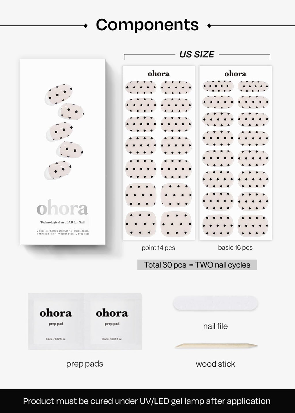 ohora Semi Cured Gel Nail Strips (N Polka Noir) – Works with Any Lamp, Salon-Quality & Long-Lasting