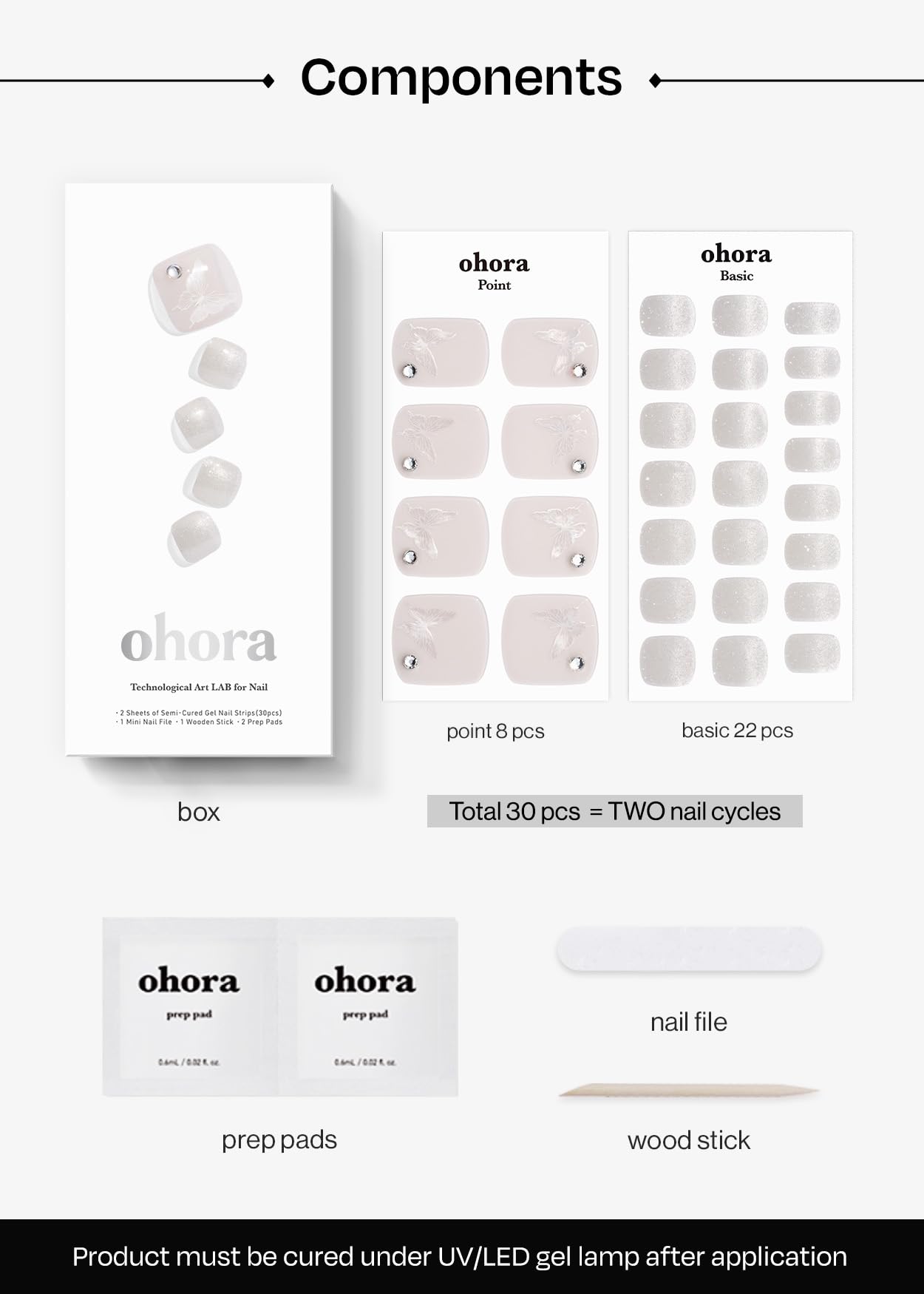 ohora Semi Cured Gel Pedi Strips P Whisperfly – Salon-Quality, Easy to Apply & Works with Any Lamp