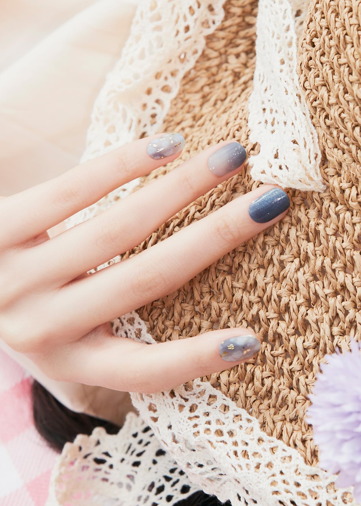 ohora Semi Cured Gel Nail Strips Gleam Blue – Glittery Blue Nails, Easy to Apply, Salon-Quality