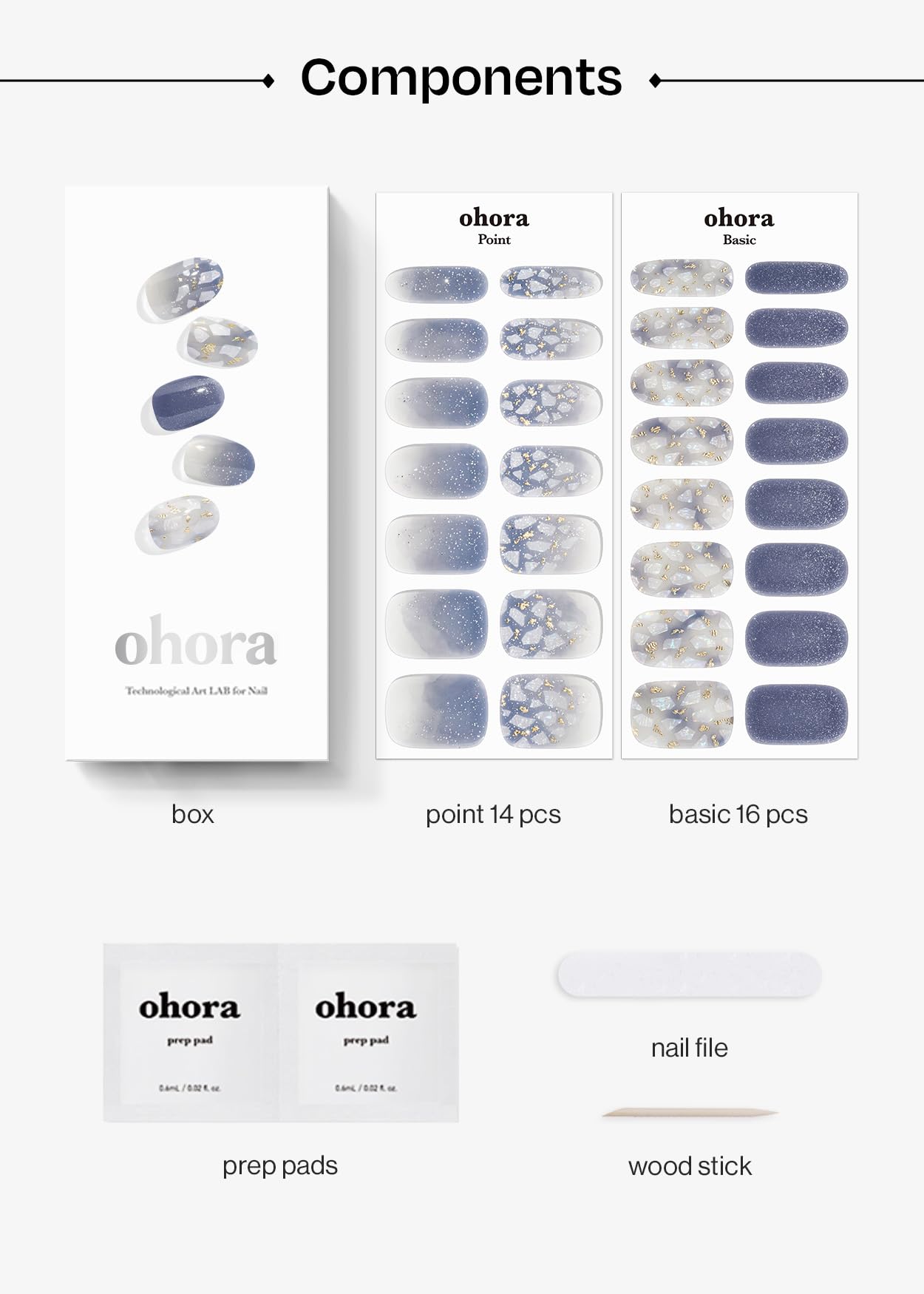 ohora Semi Cured Gel Nail Strips Gleam Blue – Glittery Blue Nails, Easy to Apply, Salon-Quality