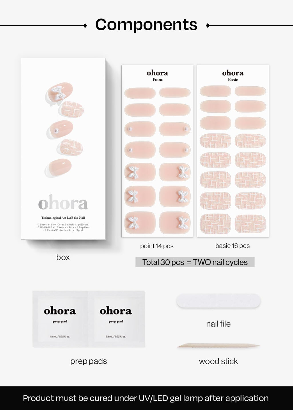 ohora Semi Cured Gel Nail Strips N Cherie Tweed – Salon-Quality Pedi, Any Lamp
