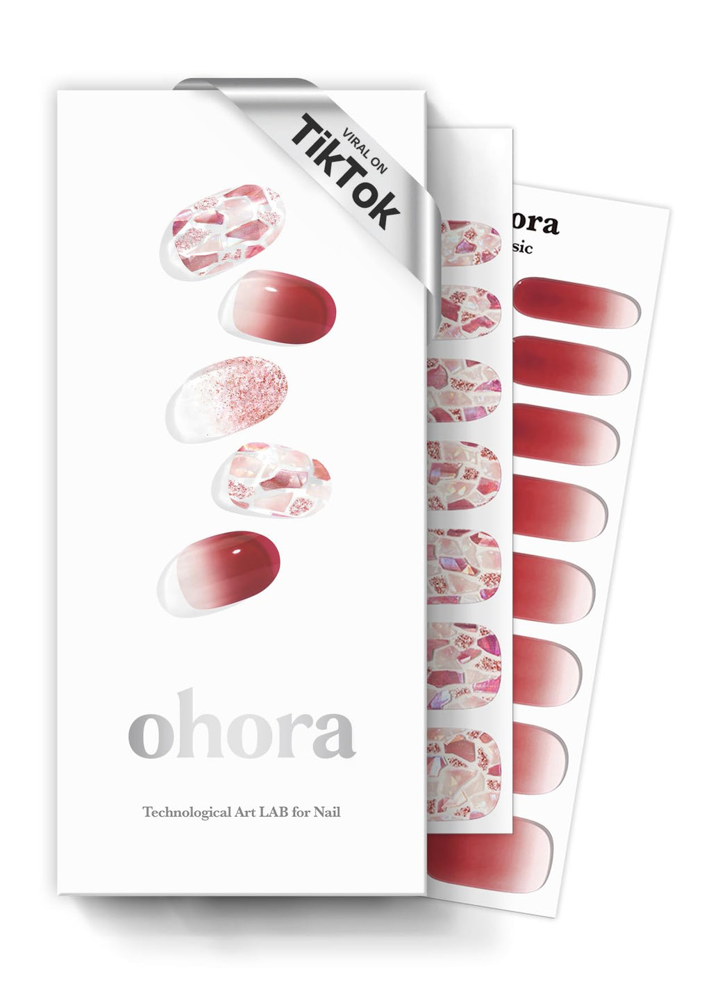 Ohora N Brilliant Semi Cured Gel Nail Strips – Red Pattern, Easy Application, 2-Week Wear