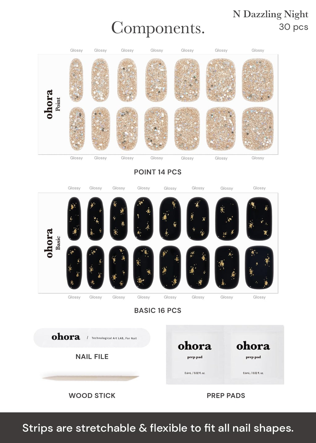 ohora Semi Cured Gel Nail Strips N Dazzling Night – Black Glitter, Salon-Quality & Easy to Apply