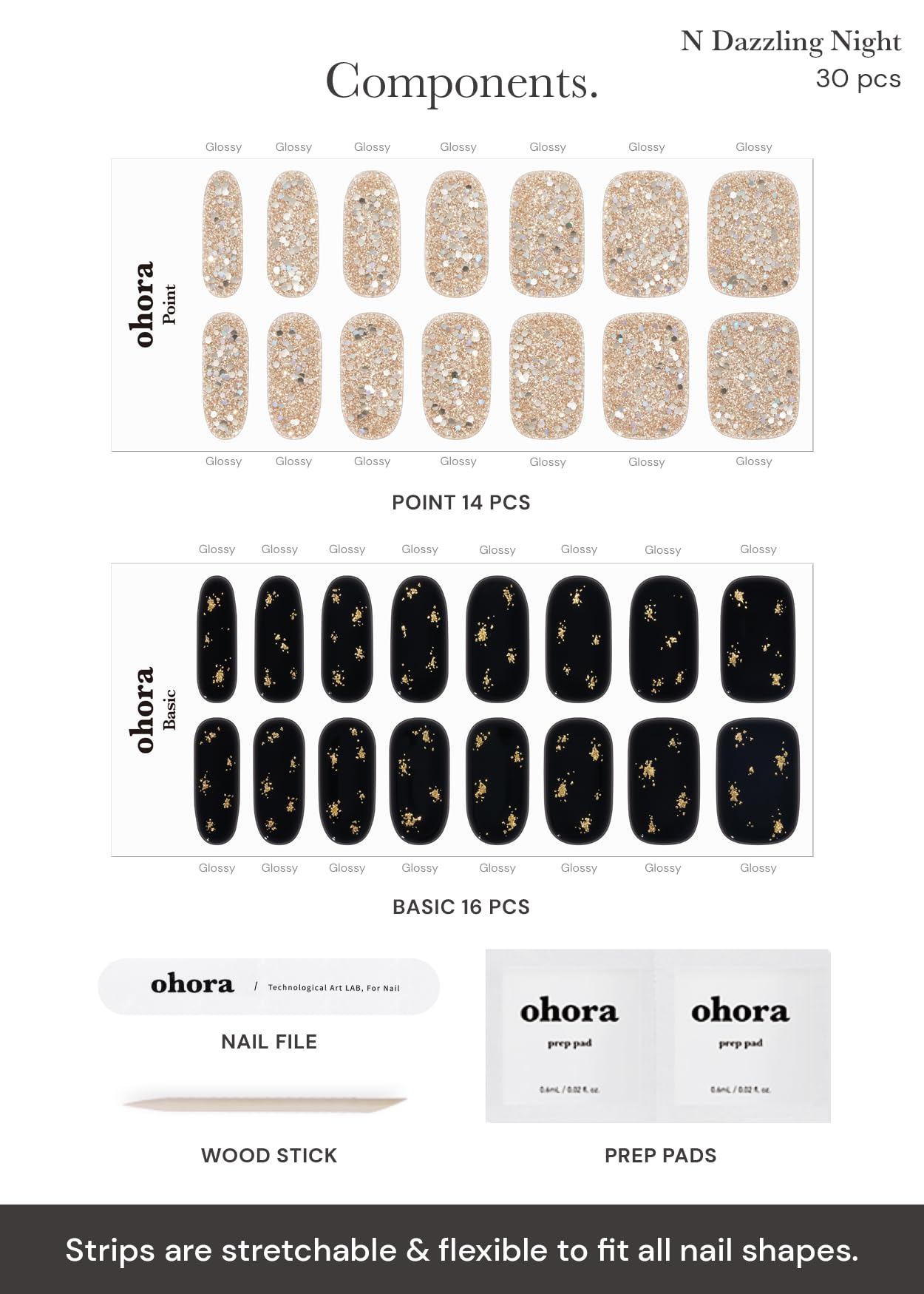 ohora Semi Cured Gel Nail Strips N Dazzling Night – Black Glitter, Salon-Quality & Easy to Apply