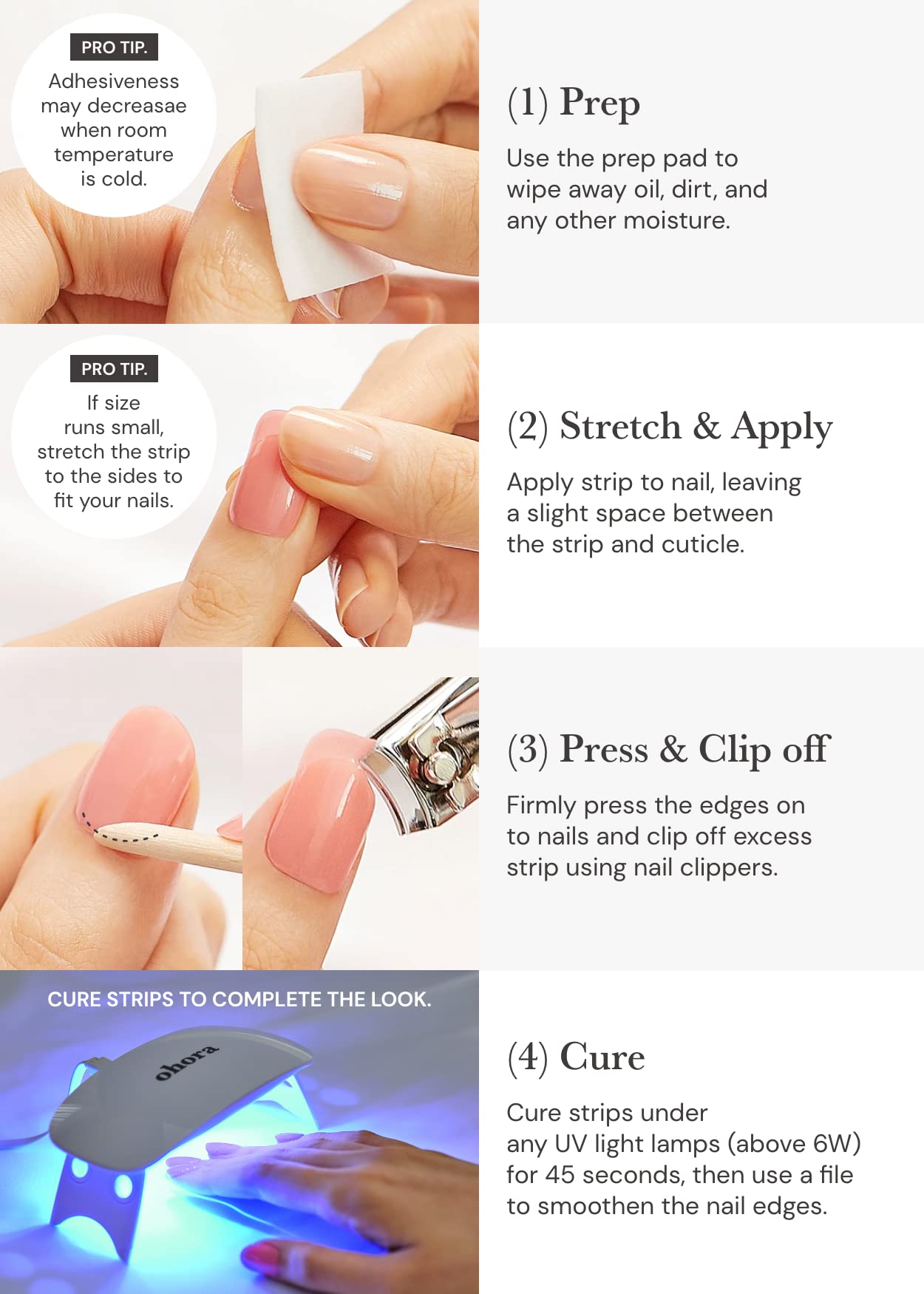 ohora Semi Cured Gel Nail Strips N Bare Gray – Easy DIY Gel Nails, Salon-Quality, Long-Lasting