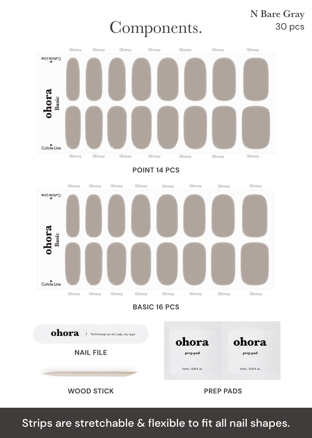 ohora Semi Cured Gel Nail Strips N Bare Gray – Easy DIY Gel Nails, Salon-Quality, Long-Lasting