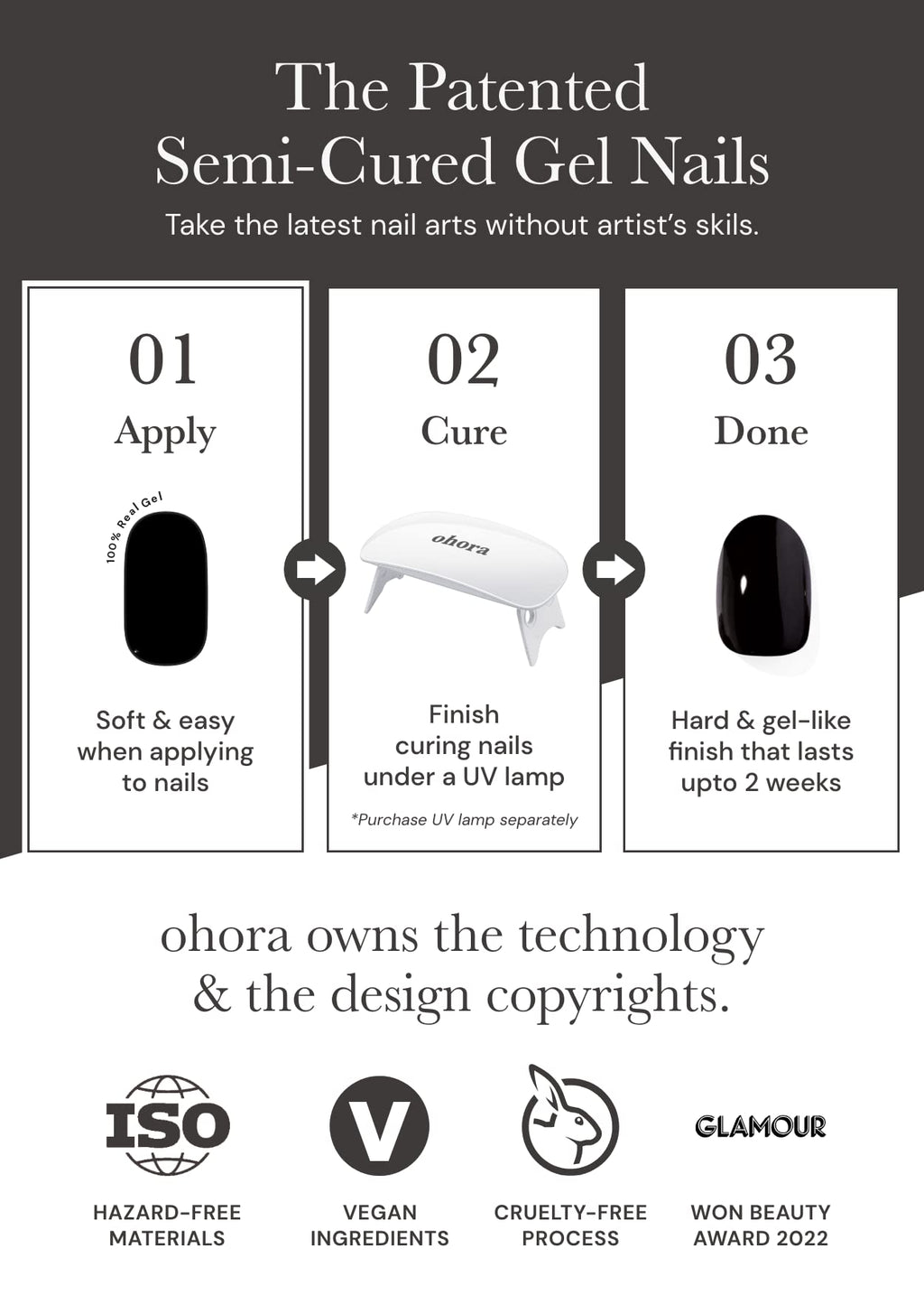 ohora Semi Cured Gel Nail Strips N Bare Gray – Easy DIY Gel Nails, Salon-Quality, Long-Lasting